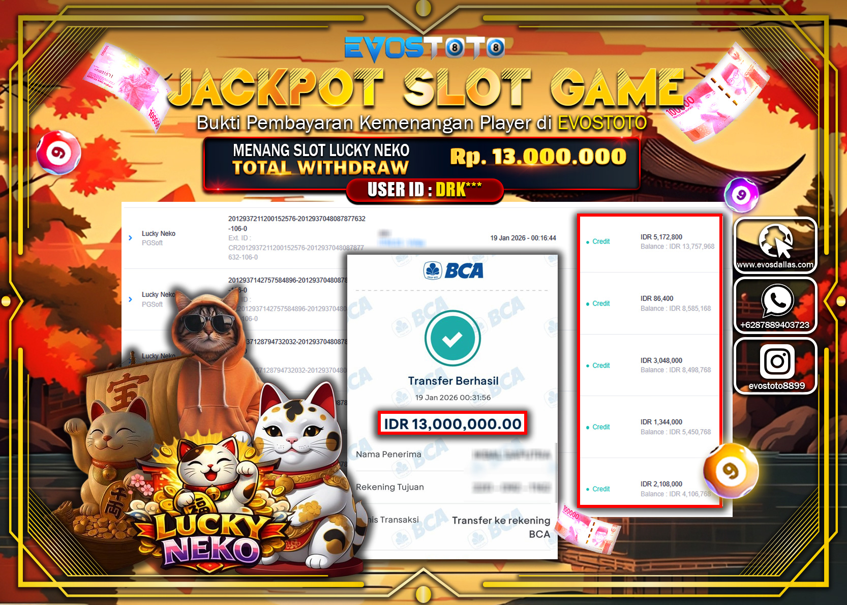 PEMBAYARAN JACKPOT SLOT LUCKY NEKO Rp.13.000.000 DI BAYAR LANGSUNG !