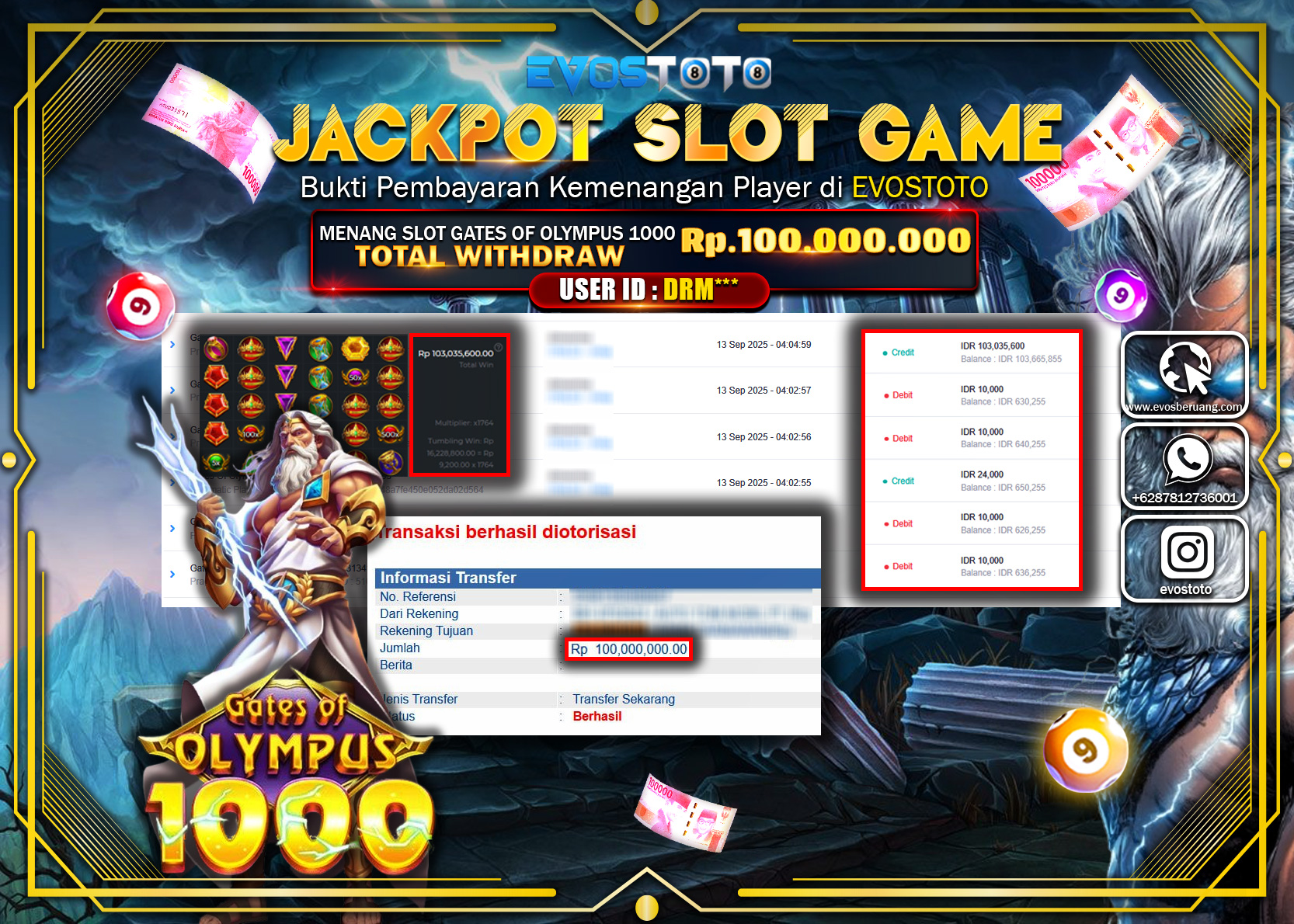 PEMBAYARAN JACKPOT SLOT GATES OF OLYMPUS 1000 Rp100.000.000 DI BAYAR LANGSUNG !