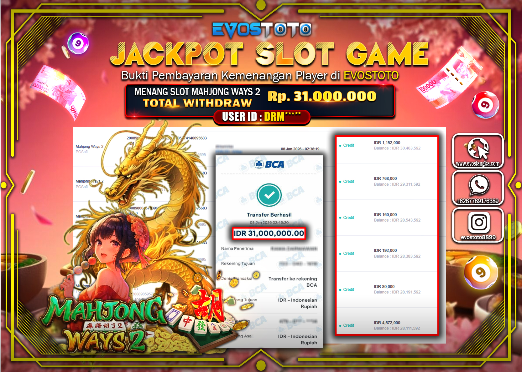 PEMBAYARAN JACKPOT SLOT MAHJONG WAYS 2 Rp.31.000.000 DI BAYAR LANGSUNG !