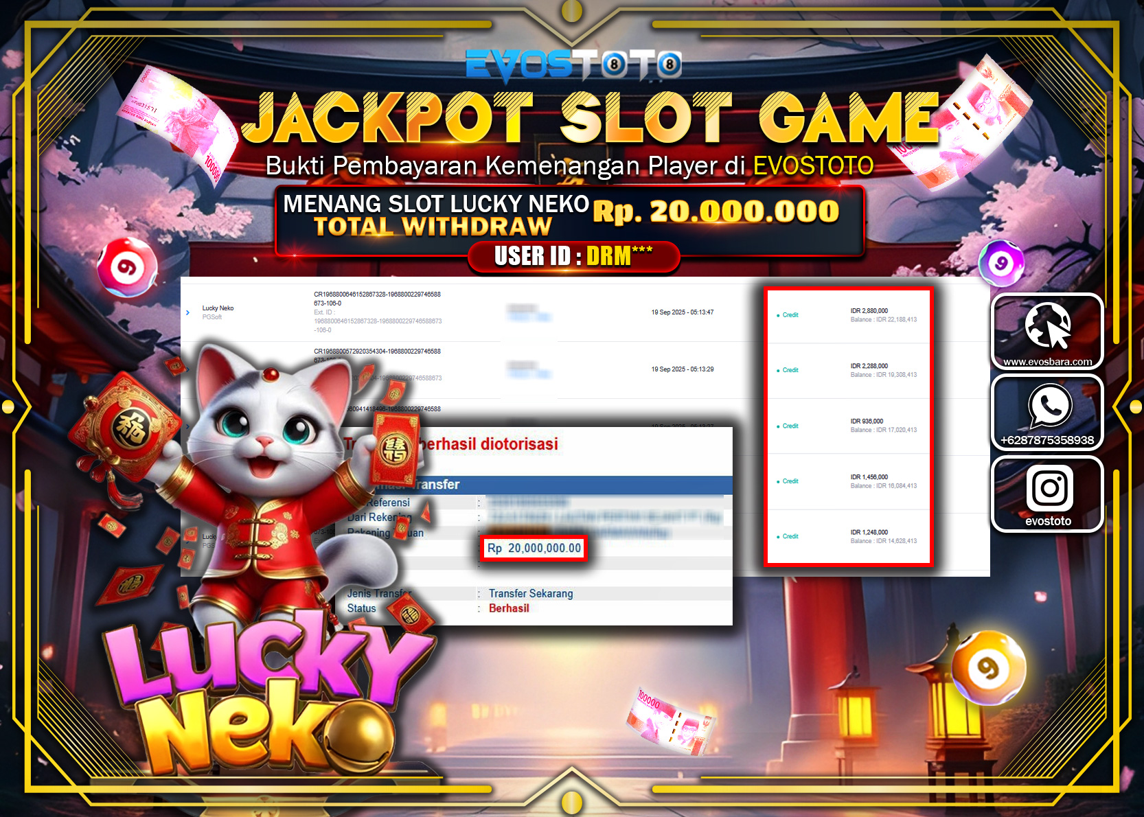 PEMBAYARAN JACKPOT SLOT LUCKY NEKO Rp20.000.000 DI BAYAR LANGSUNG !
