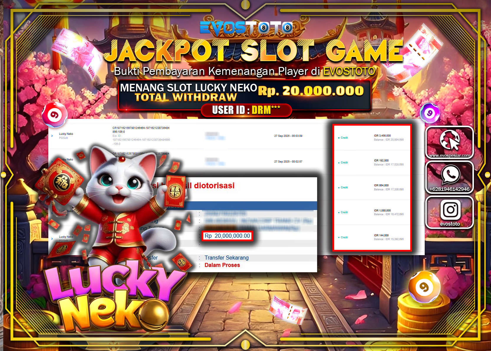 PEMBAYARAN JACKPOT SLOT LUCKY NEKO Rp20.000.000 DI BAYAR LANGSUNG !