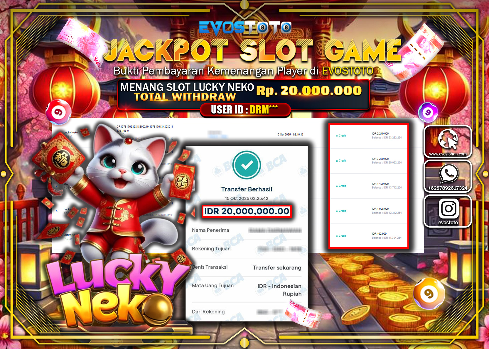 PEMBAYARAN JACKPOT SLOT LUCKY NEKO Rp20.000.000 DI BAYAR LANGSUNG !