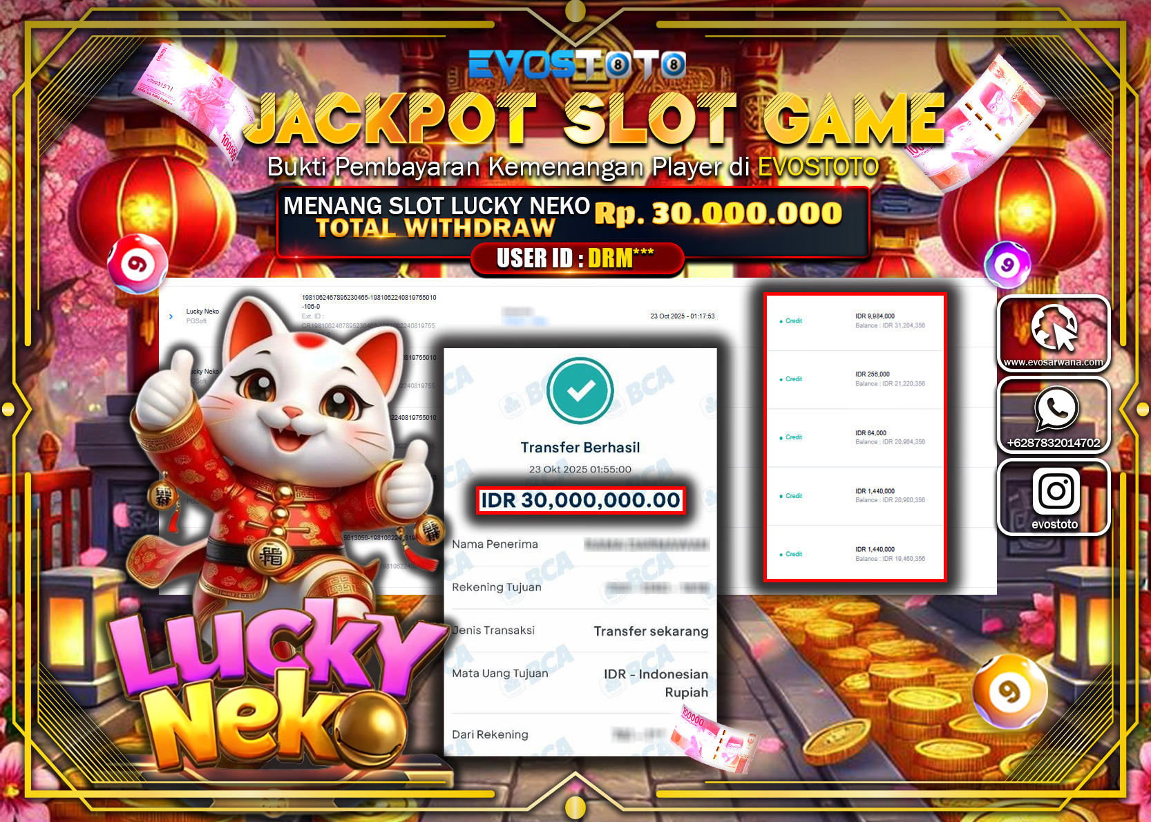 PEMBAYARAN JACKPOT SLOT LUCKY NEKO Rp30.000.000 DI BAYAR LANGSUNG !