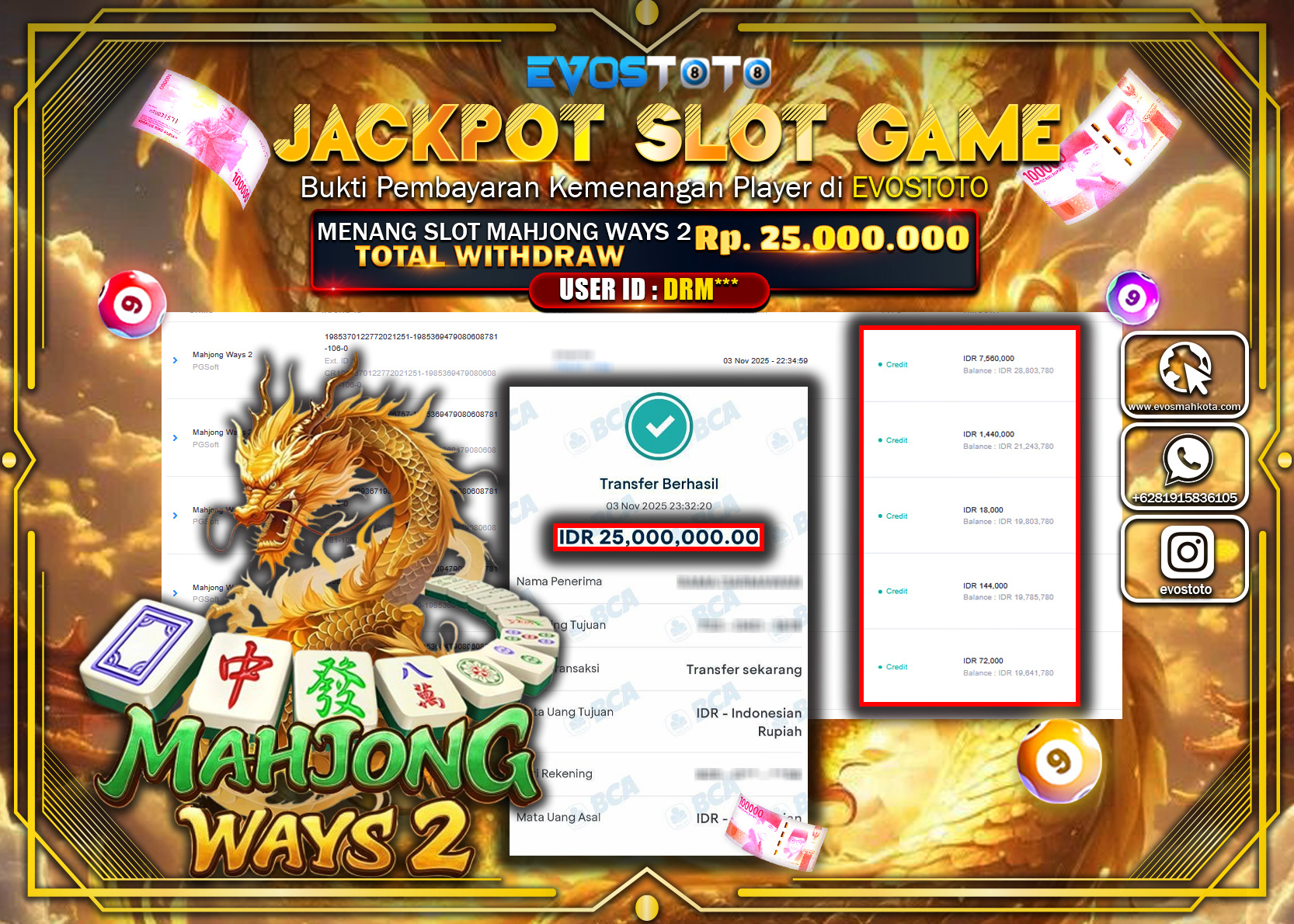 PEMBAYARAN JACKPOT SLOT MAHJONG WAYS 2 Rp25.000.000 DI BAYAR LANGSUNG !