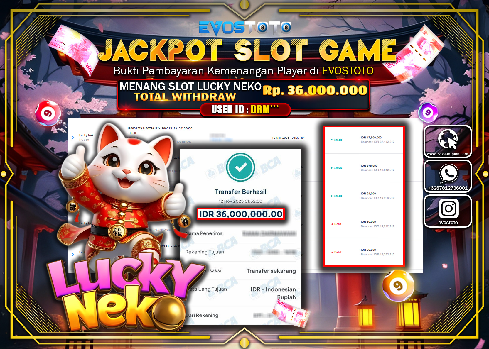 PEMBAYARAN JACKPOT SLOT LUCKY NEKO Rp36.000.000 DI BAYAR LANGSUNG !