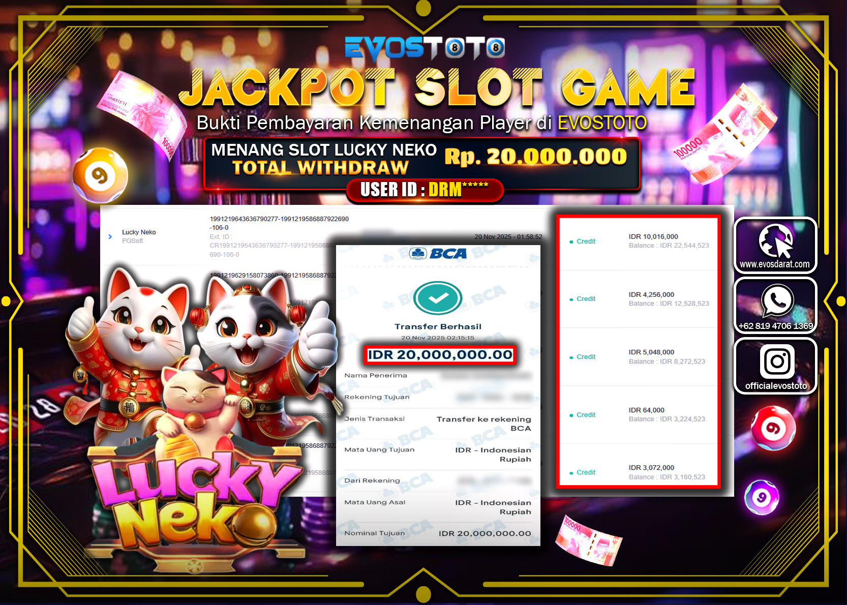 PEMBAYARAN JACKPOT SLOT LUCKY NEKO Rp20.000.000 DI BAYAR LANGSUNG !