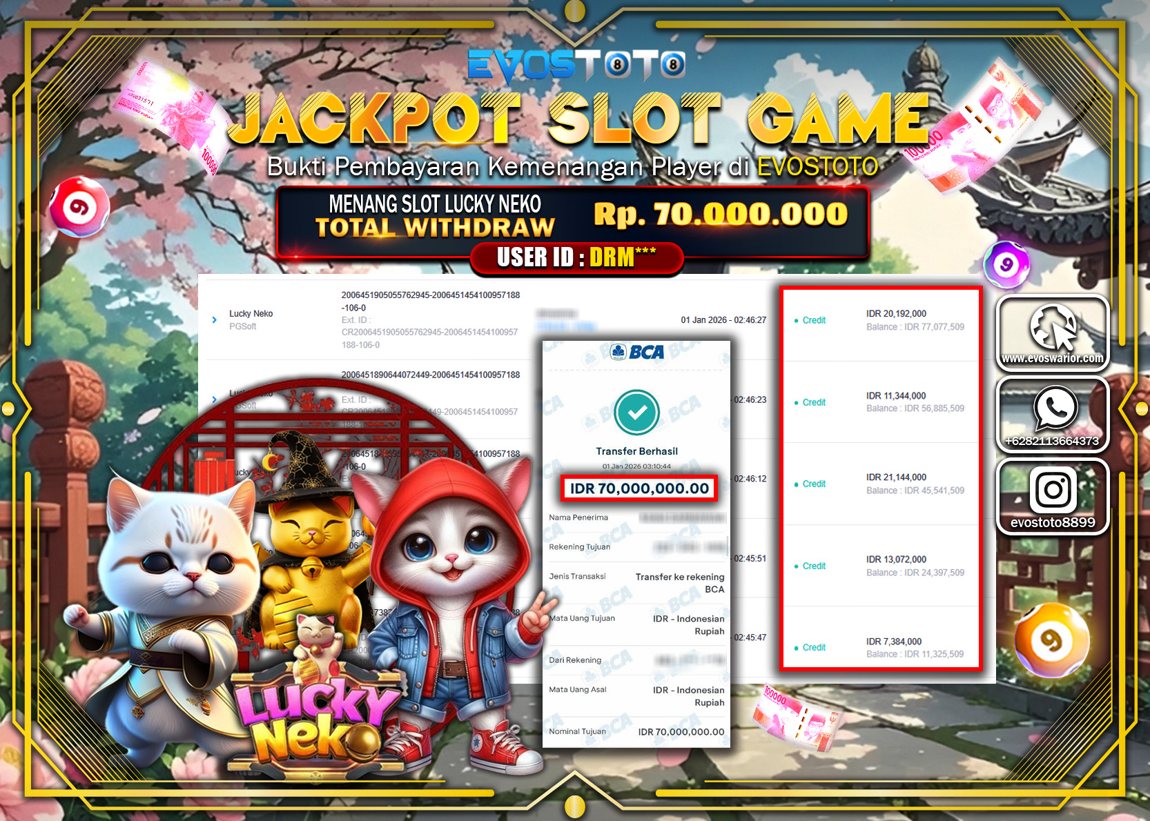 PEMBAYARAN JACKPOT SLOT LUCKY NEKO Rp.70.000.000 DI BAYAR LANGSUNG !