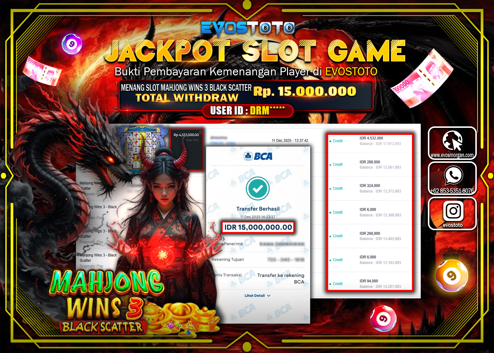 PEMBAYARAN JACKPOT SLOT MAHJONG WINS 3 BLACK SCATTER Rp.15.000.000 DI BAYAR LANGSUNG !