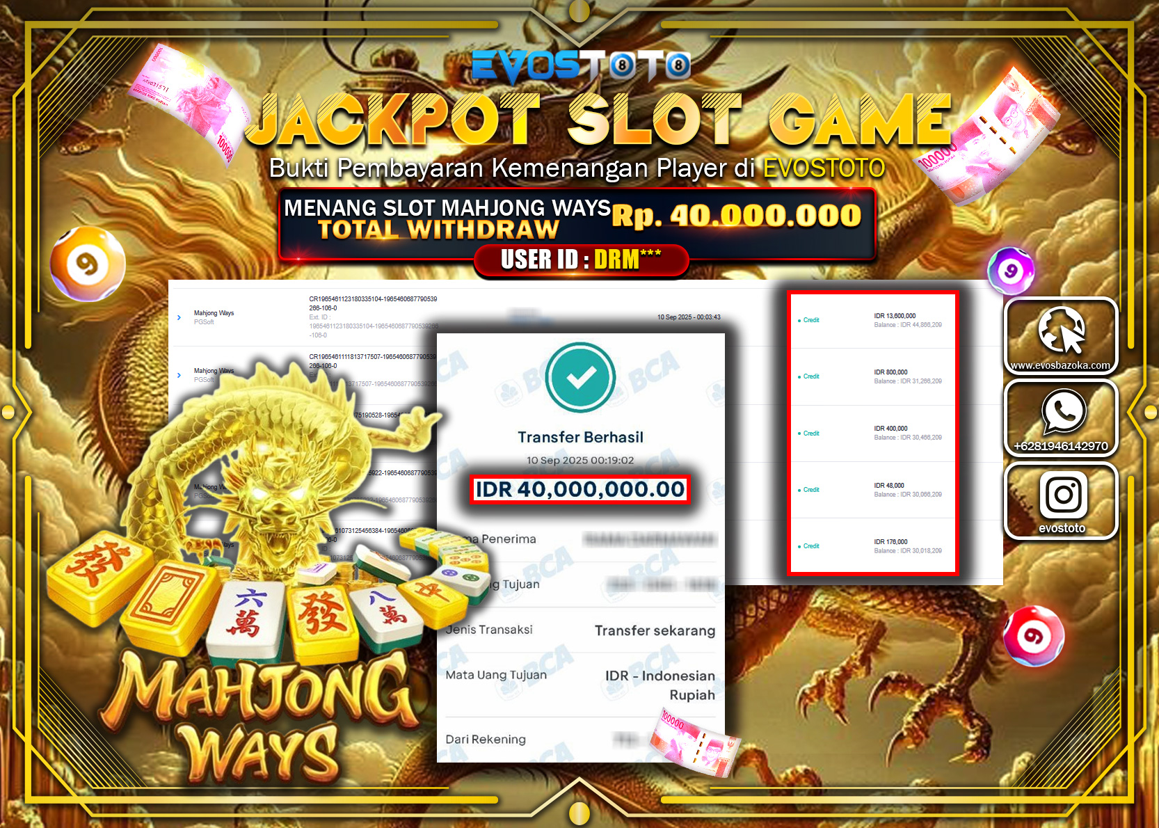 PEMBAYARAN JACKPOT SLOT MAHJONG WAYS Rp40.000.000 DI BAYAR LANGSUNG !