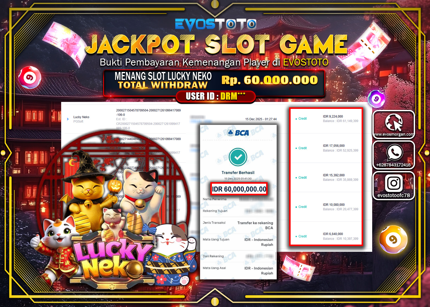 PEMBAYARAN JACKPOT SLOT LUCKY NEKO Rp.60.000.000 DI BAYAR LANGSUNG !