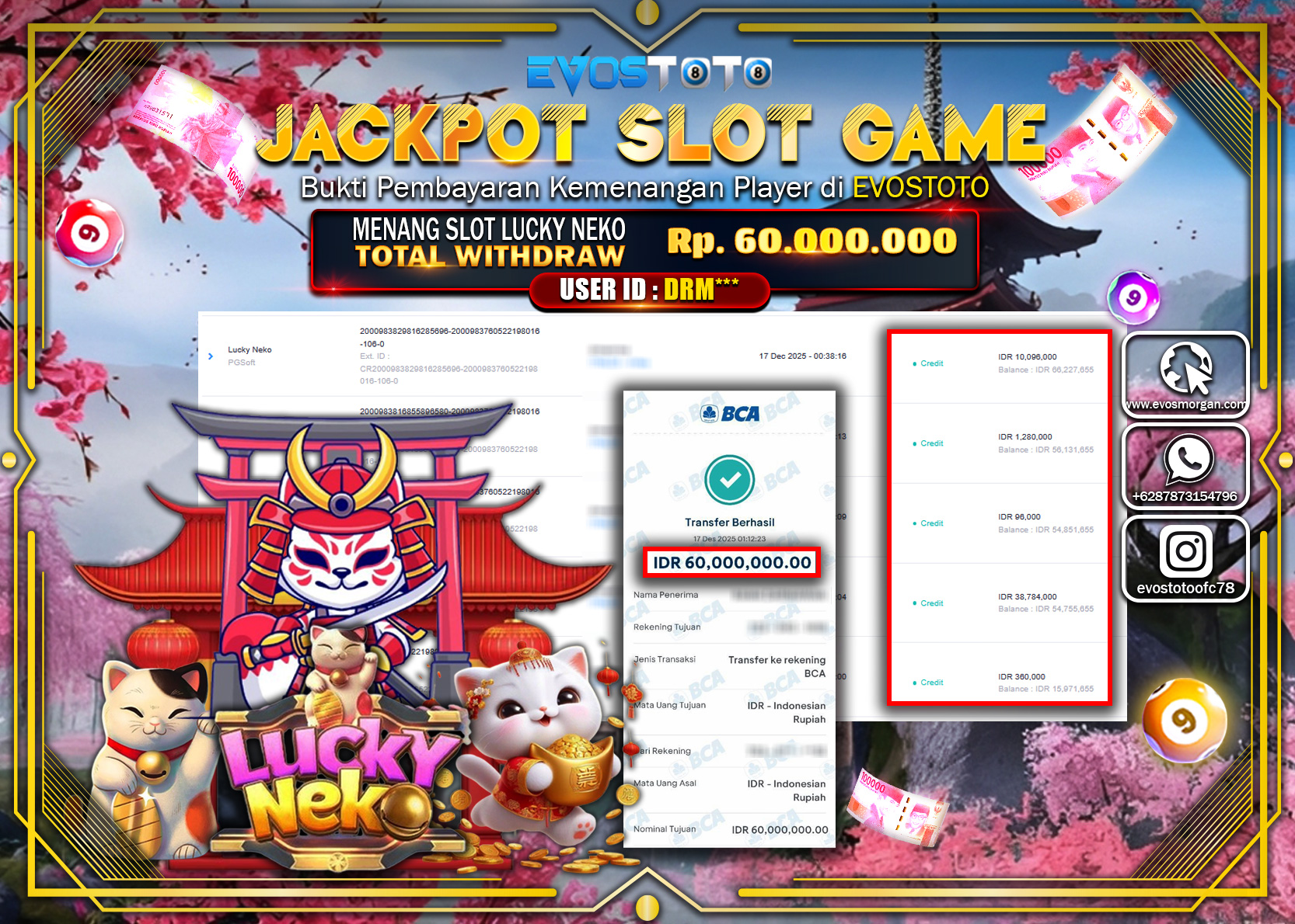 PEMBAYARAN JACKPOT SLOT LUCKY NEKO Rp.60.000.000 DI BAYAR LANGSUNG !