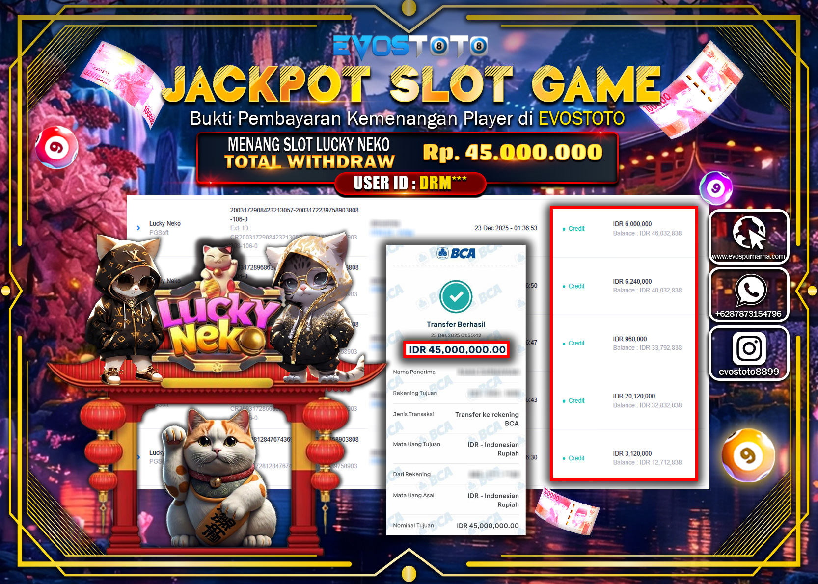 PEMBAYARAN JACKPOT SLOT LUCKY NEKO Rp.45.000.000 DI BAYAR LANGSUNG !