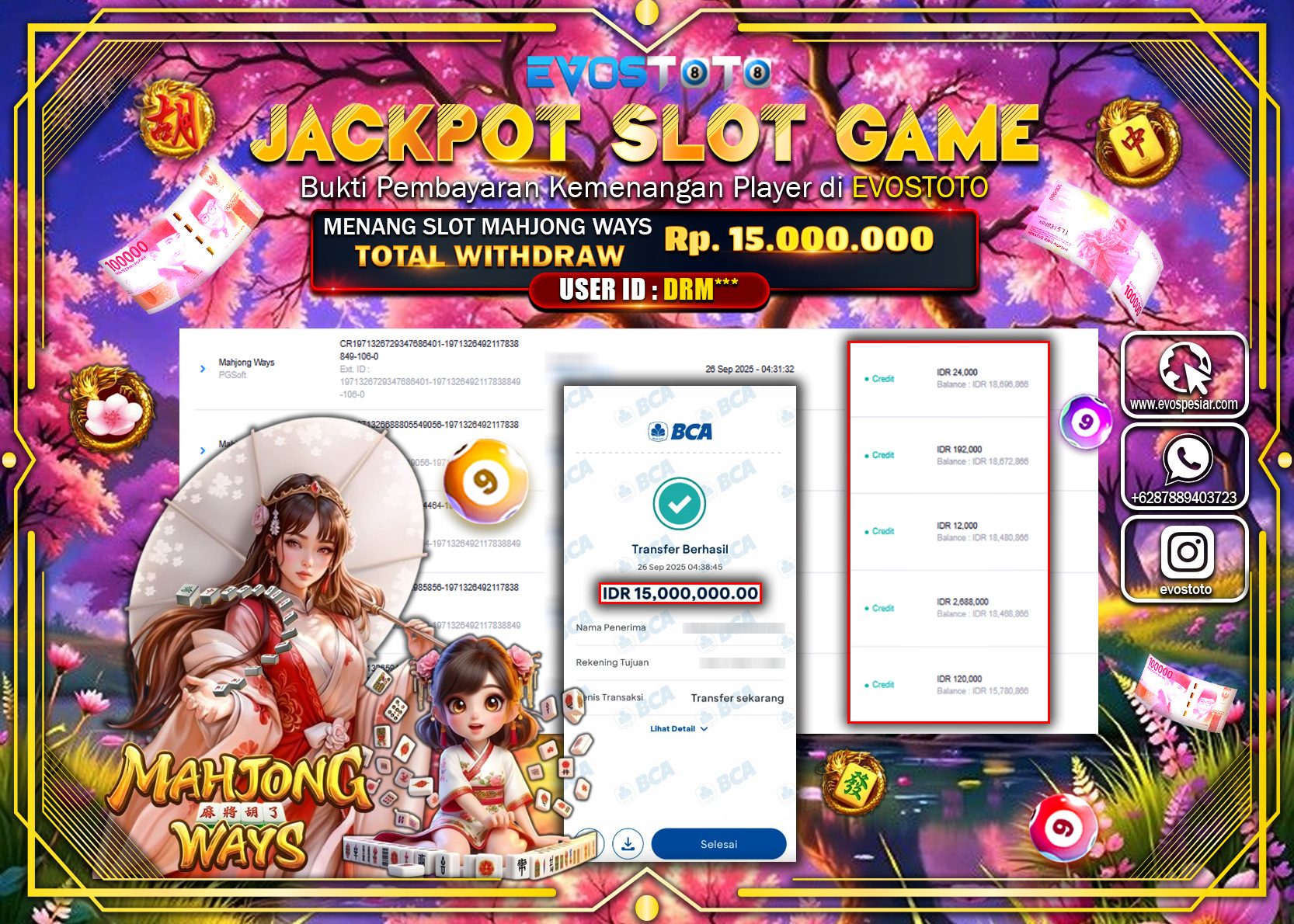 PEMBAYARAN JACKPOT SLOT MAHJONG WAYS Rp15.000.000 DI BAYAR LANGSUNG !
