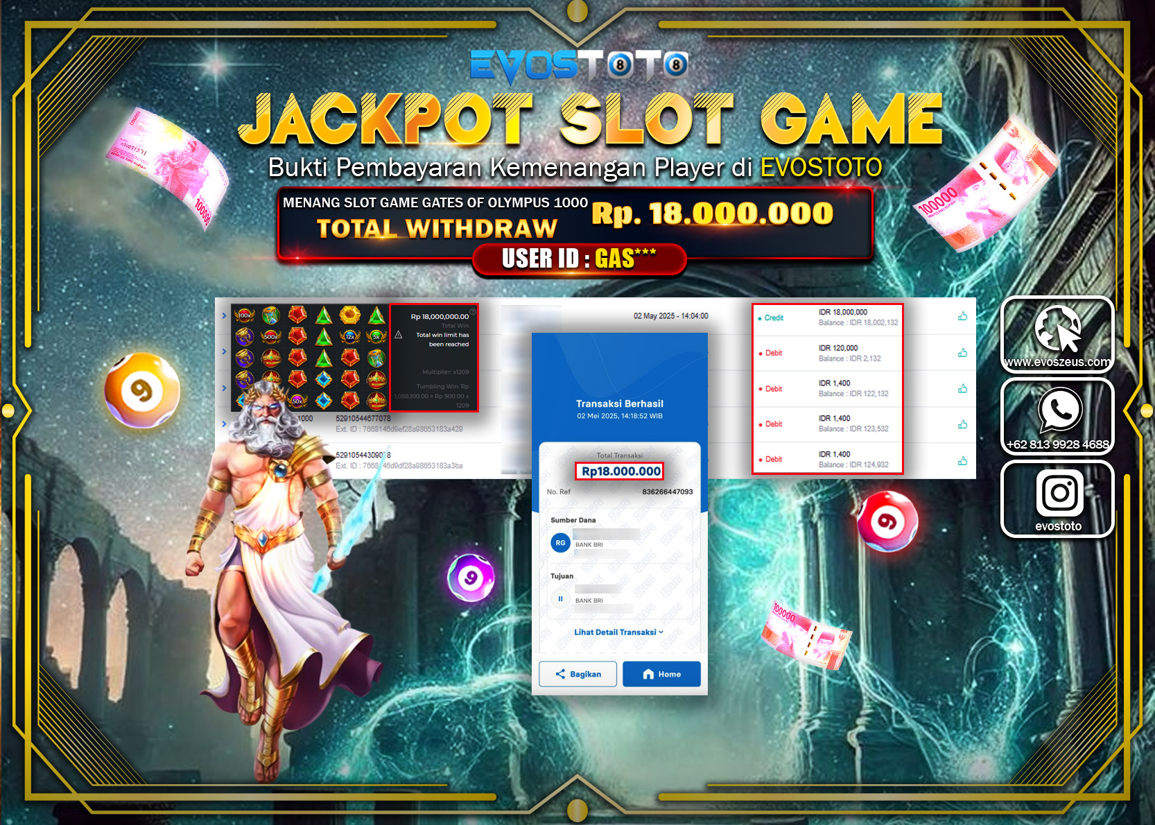 PEMBAYARAN JACKPOT SLOT GATES OF OLYMPUS 1000 Rp.18.000.000 DI BAYAR LANGSUNG !