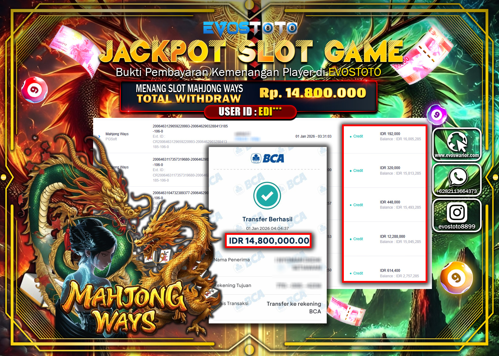 PEMBAYARAN JACKPOT SLOT MAHJONG WAYS Rp.14.800.000 DI BAYAR LANGSUNG !