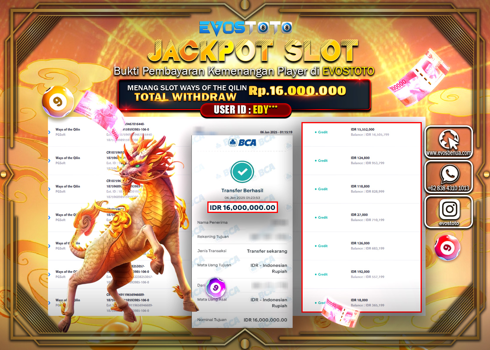 PEMBAYARAN JACKPOT SLOT WAYS OF THE QILIN Rp.16.000.000 DI BAYAR LANGSUNG !