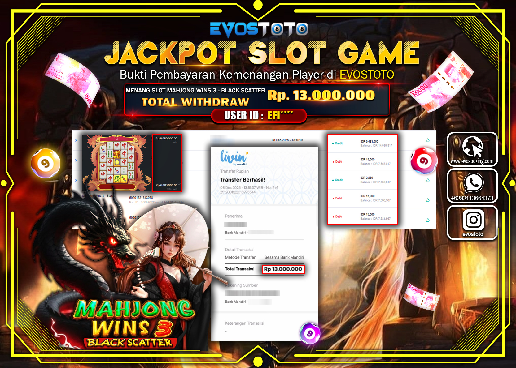 PEMBAYARAN JACKPOT SLOT MAHJONG WINS 3 - BLACK SCATTER Rp.13.000.000 DI BAYAR LANGSUNG !