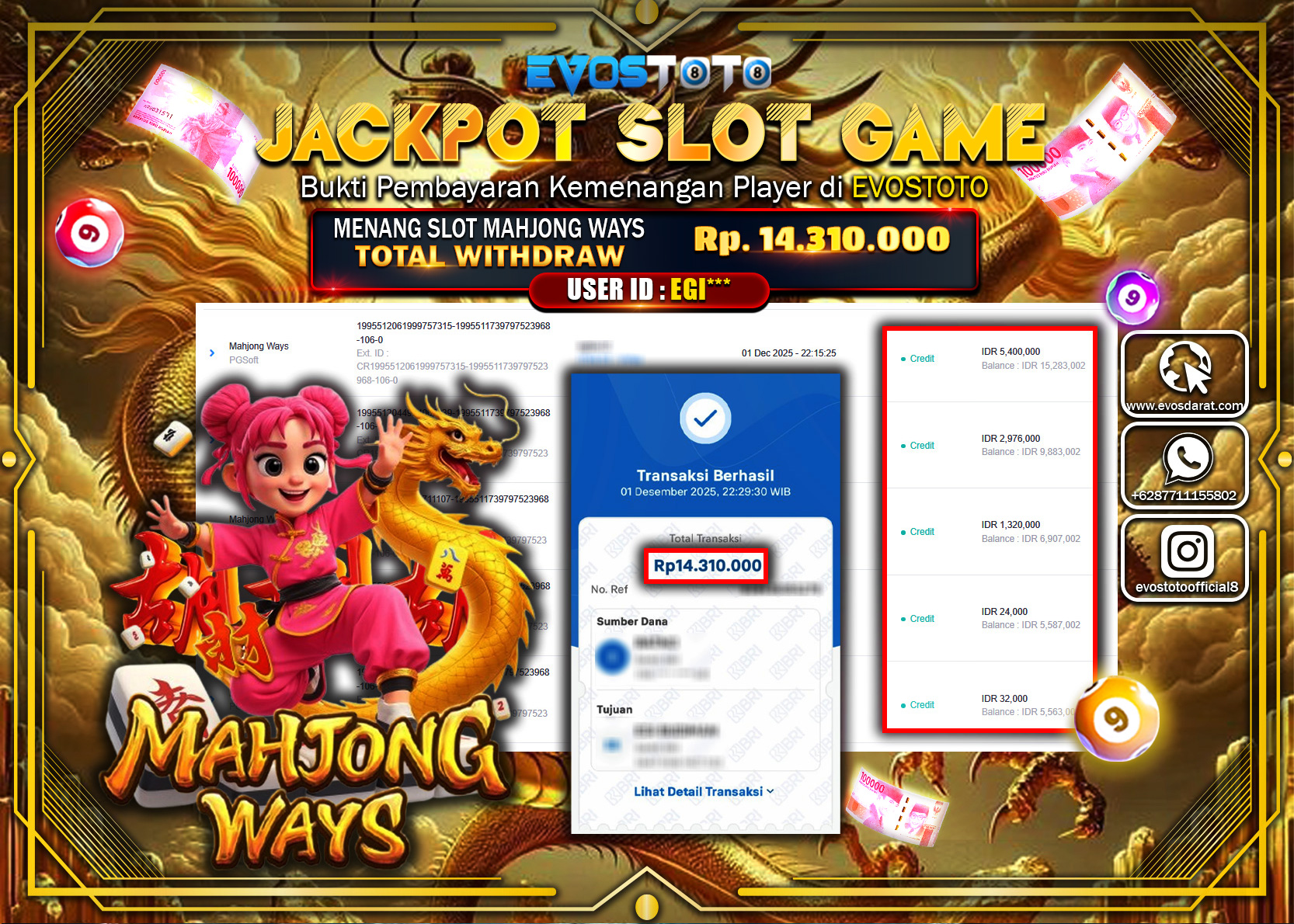 PEMBAYARAN JACKPOT SLOT MAHJONG WAYS Rp.14.310.000 DI BAYAR LANGSUNG !