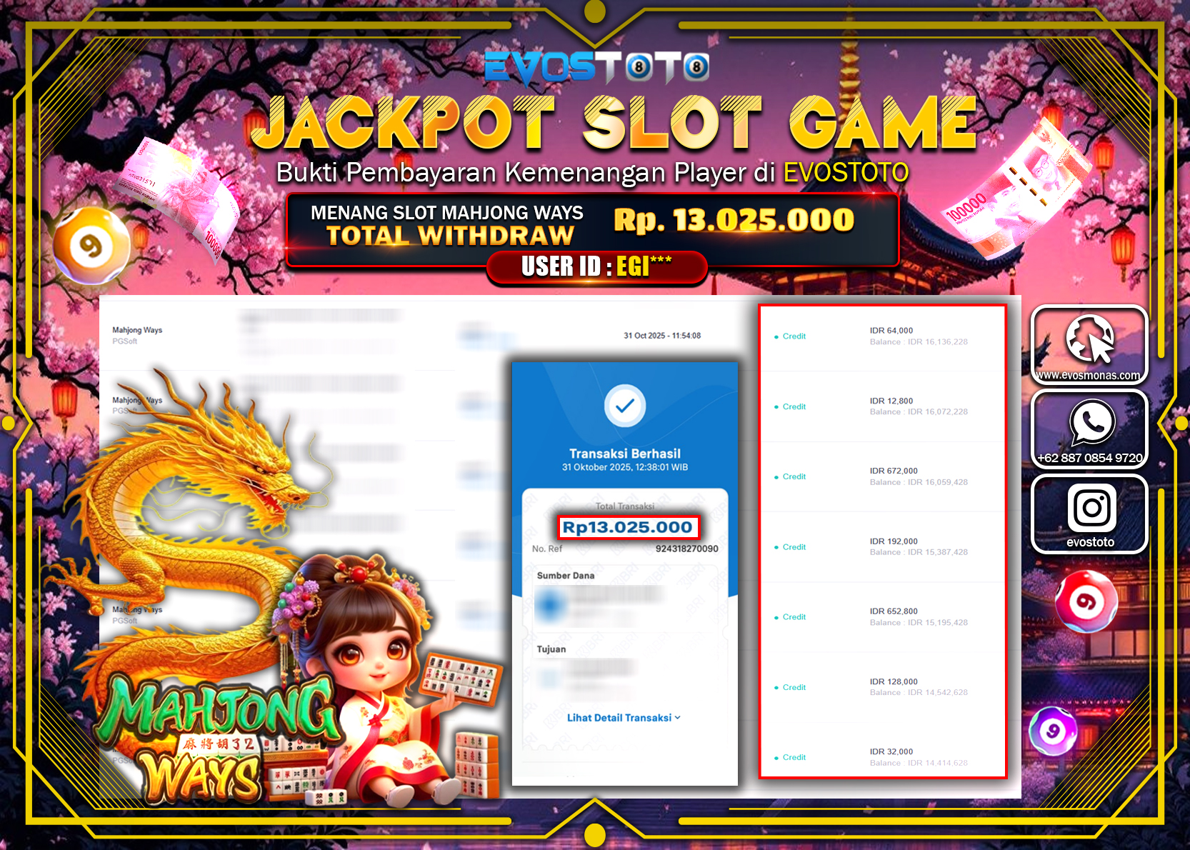 PEMBAYARAN JACKPOT SLOT MAHJONG WAYS Rp13.025.000 DI BAYAR LANGSUNG !