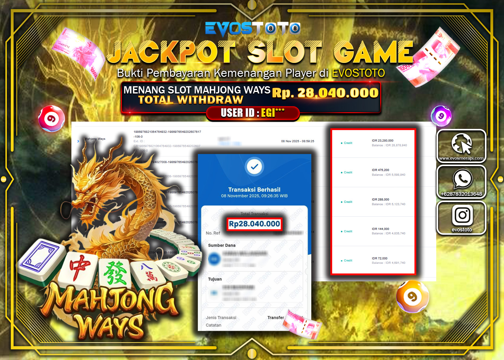 PEMBAYARAN JACKPOT SLOT MAHJONG WAYS Rp28.040.000 DI BAYAR LANGSUNG !