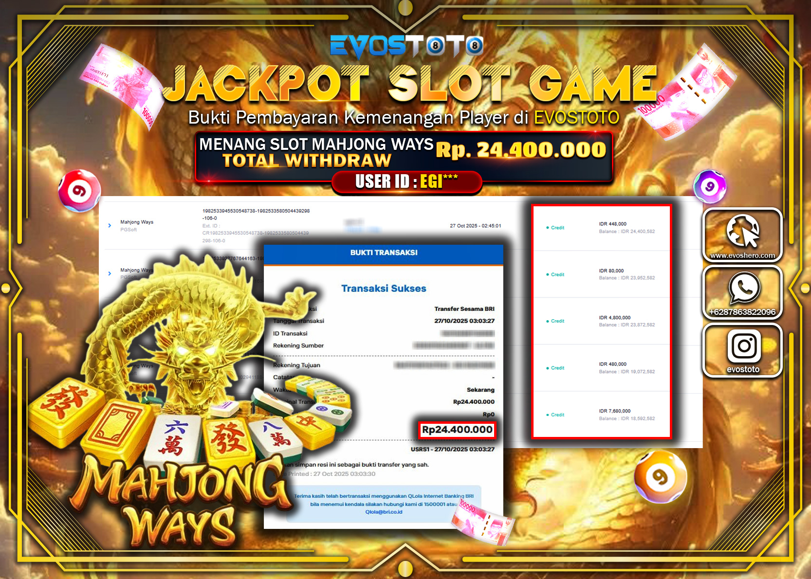 PEMBAYARAN JACKPOT SLOT MAHJONG WAYS Rp24.400.000 DI BAYAR LANGSUNG !