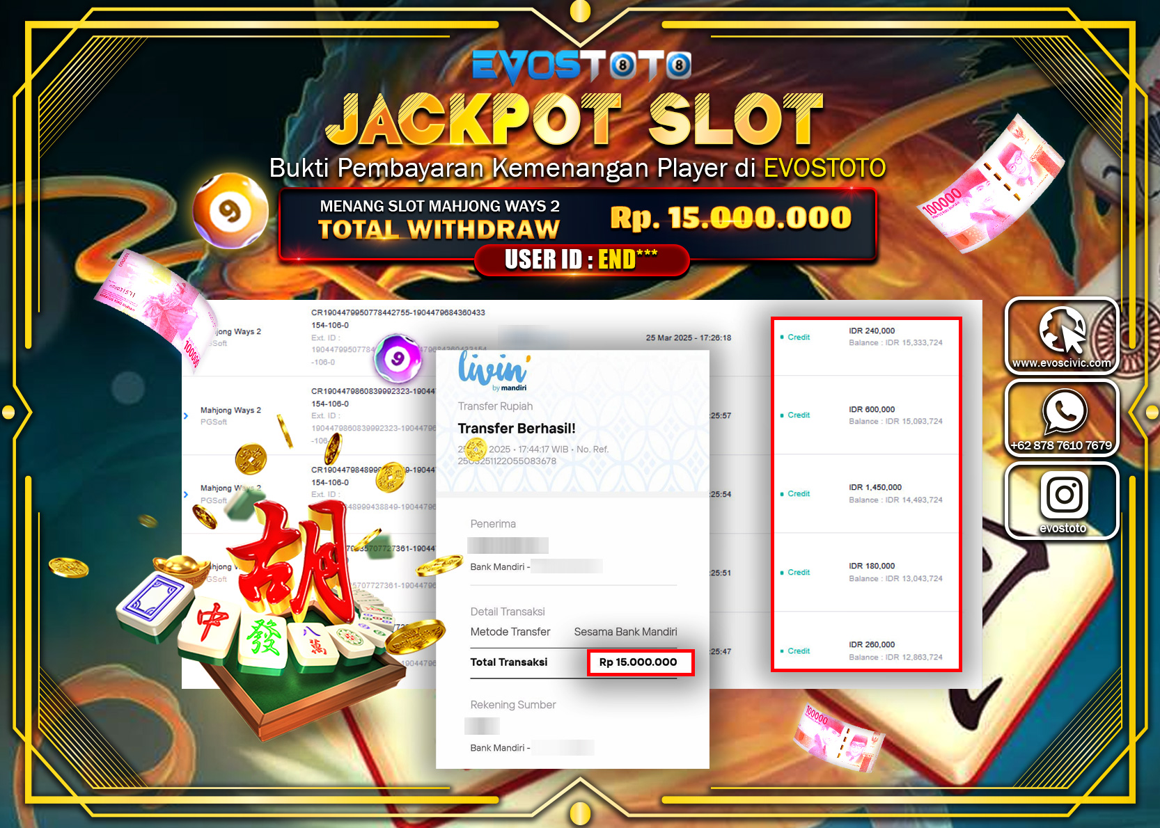 PEMBAYARAN JACKPOT SLOT MAHJJONG WAYS 2 Rp.15.000.000 DI BAYAR LANGSUNG !
