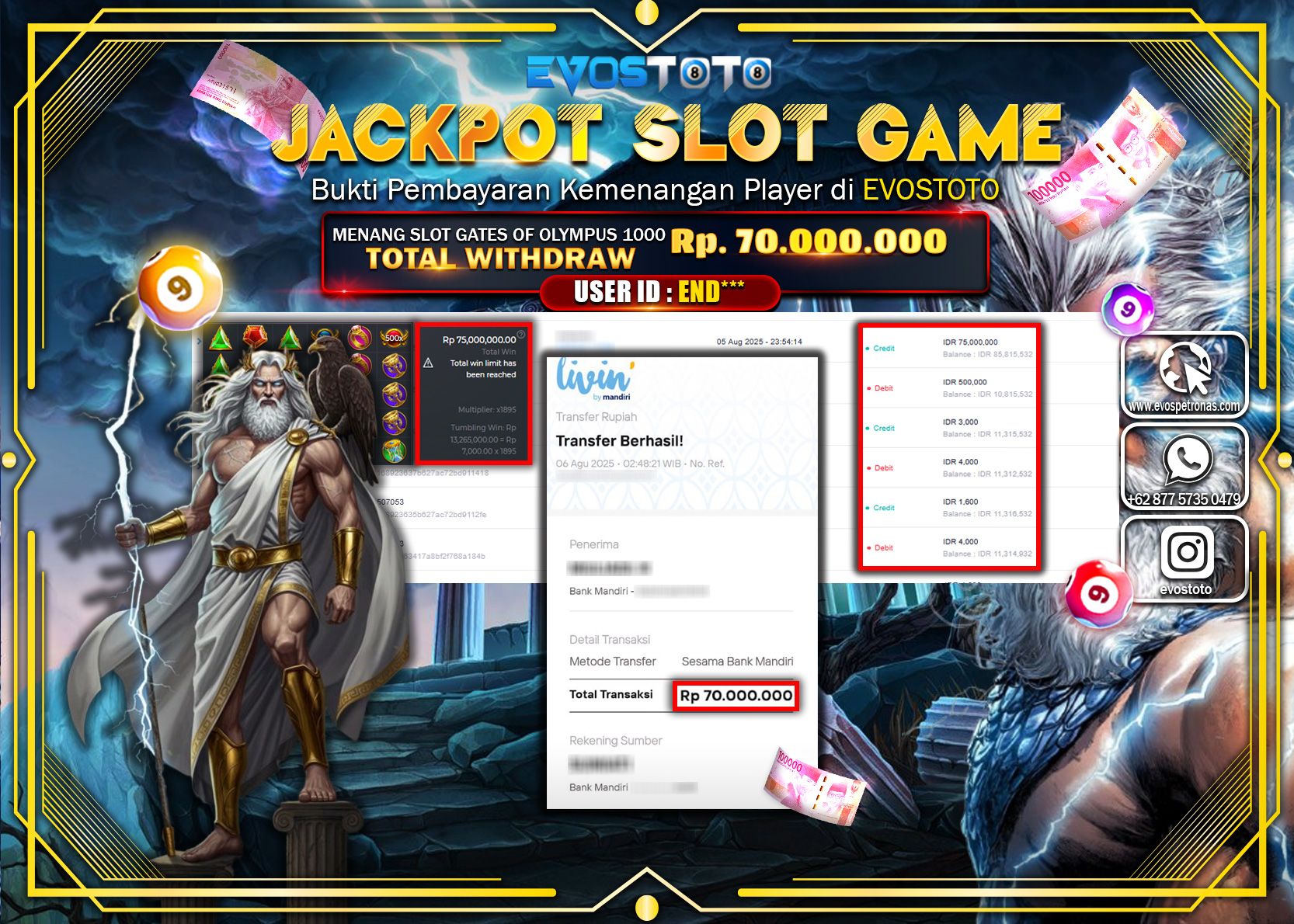 PEMBAYARAN JACKPOT SLOT GATES OF OLYMPUS 1000 Rp70.000.000 DI BAYAR LANGSUNG !