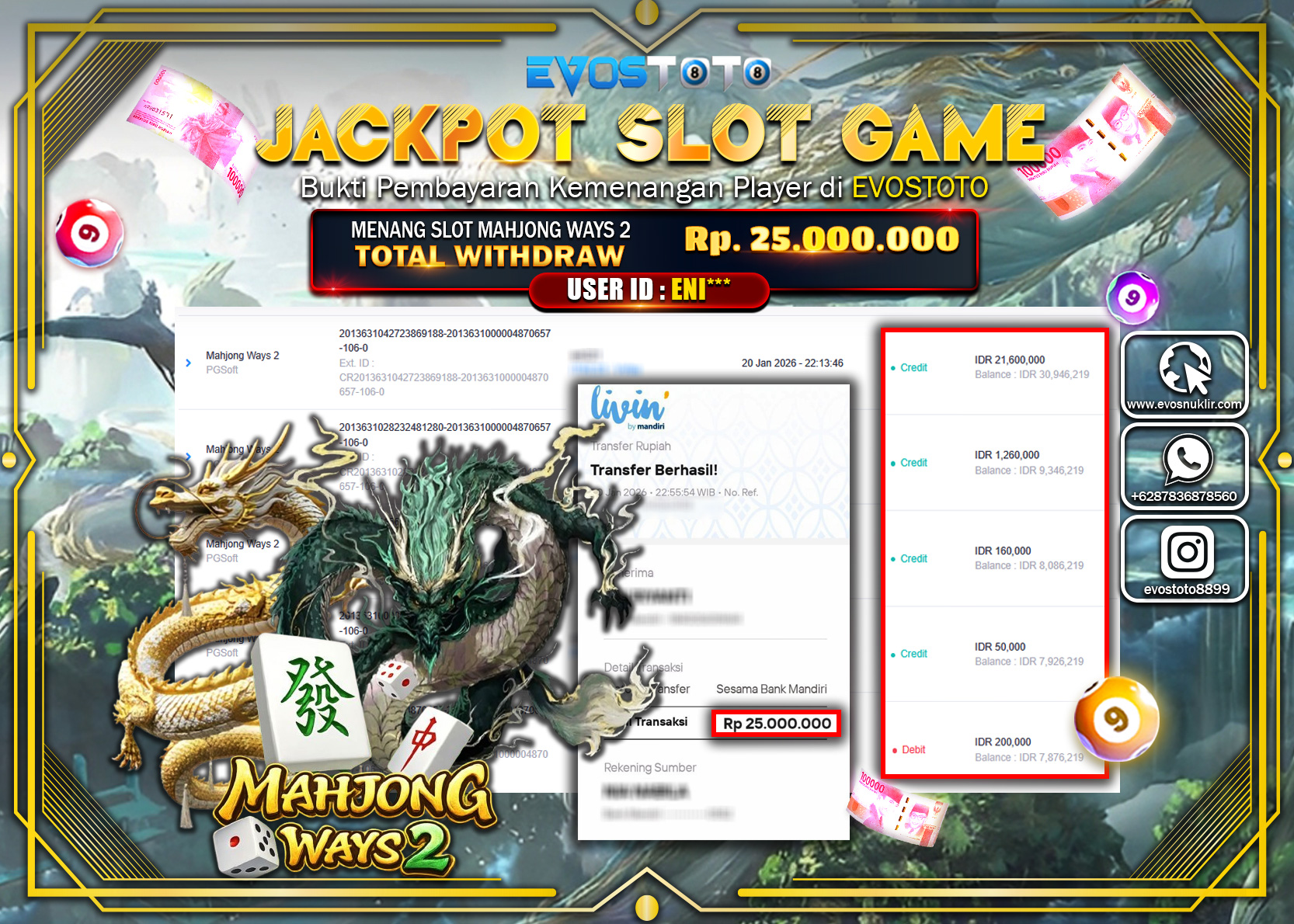 PEMBAYARAN JACKPOT SLOT MAHJONG WAYS 2 Rp.25.000.000 DI BAYAR LANGSUNG !