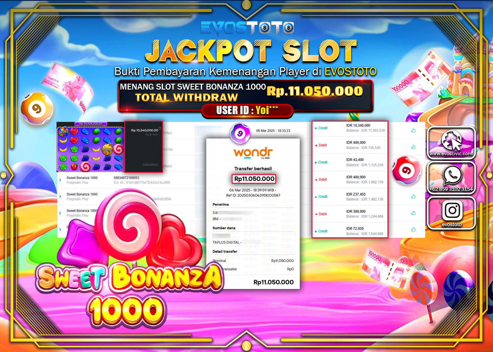 PEMBAYARAN JACKPOT SLOT SWEET BONANZA 1000 Rp.11.050.000 DI BAYAR LANGSUNG !