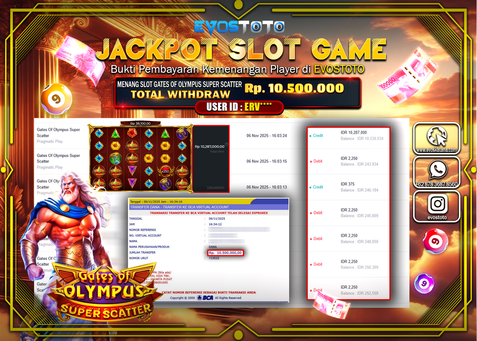 PEMBAYARAN JACKPOT SLOT GATES OF OLYMPUS SUPER SCATTER Rp10.500.000 DI BAYAR LANGSUNG !