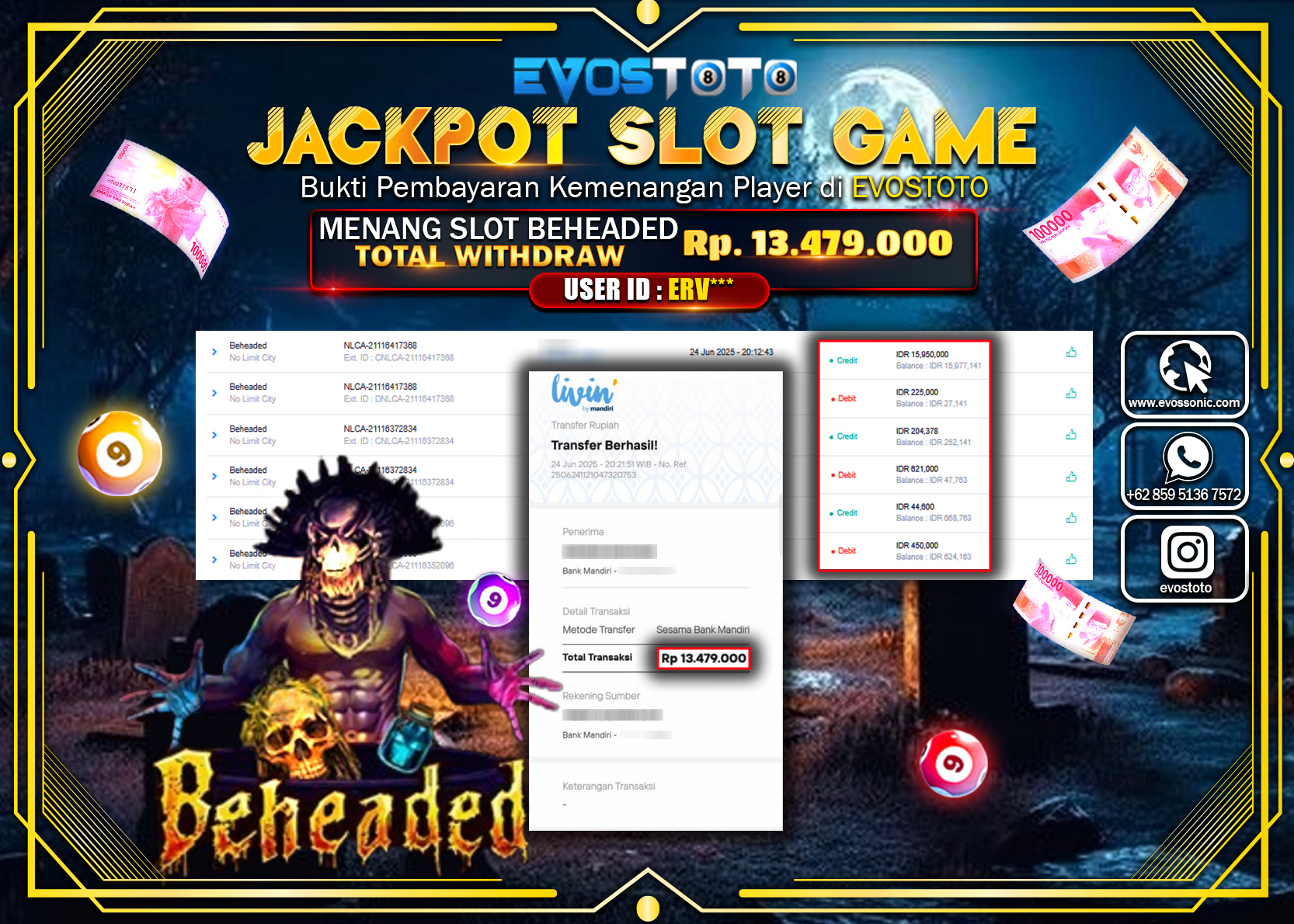 PEMBAYARAN JACKPOT SLOT BEHEADED RP13.479.000 DI BAYAR LANGSUNG !