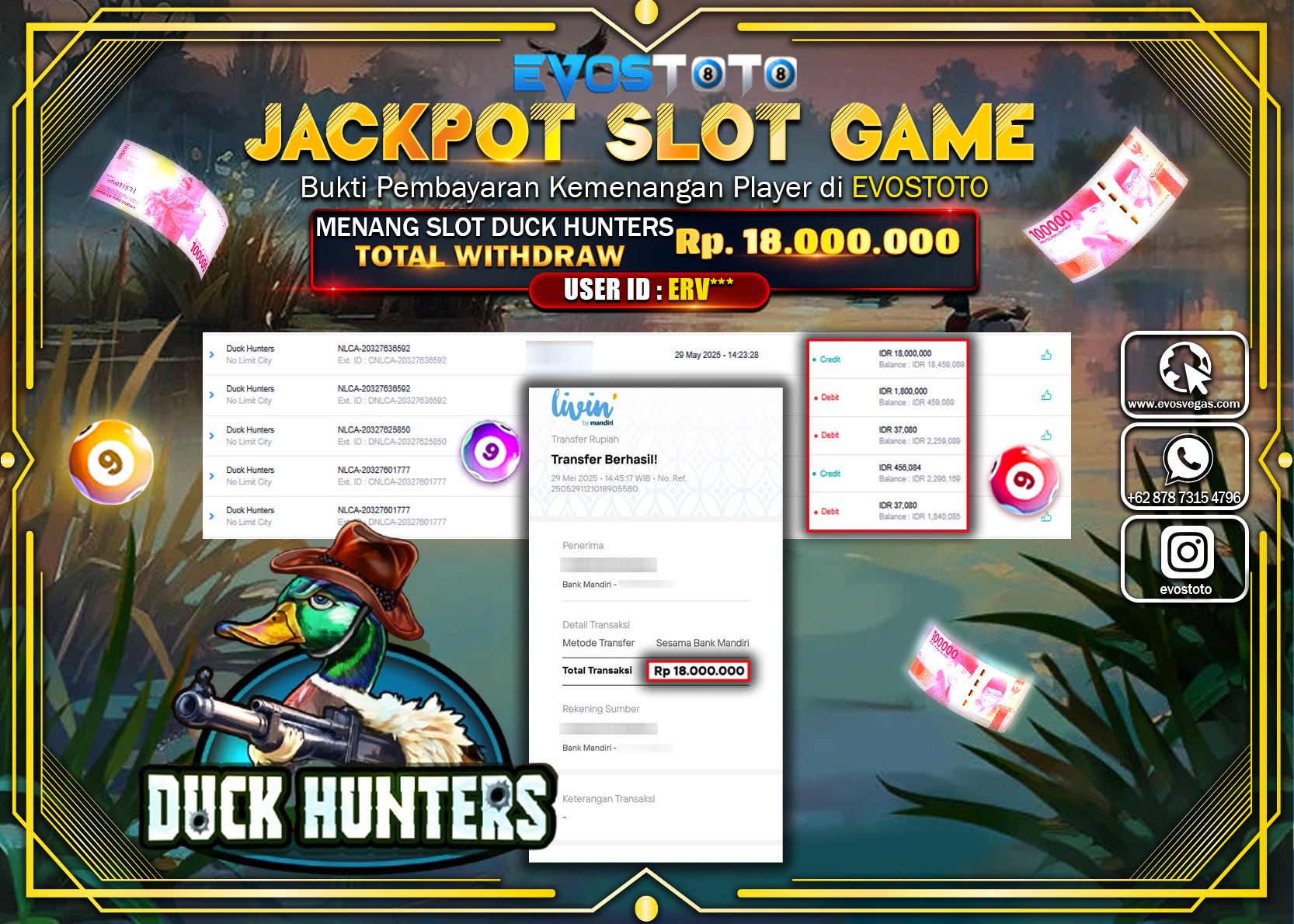 PEMBAYARAN JACKPOT SLOT DUCK HUNTERS Rp18.000.000 DI BAYAR LANGSUNG !