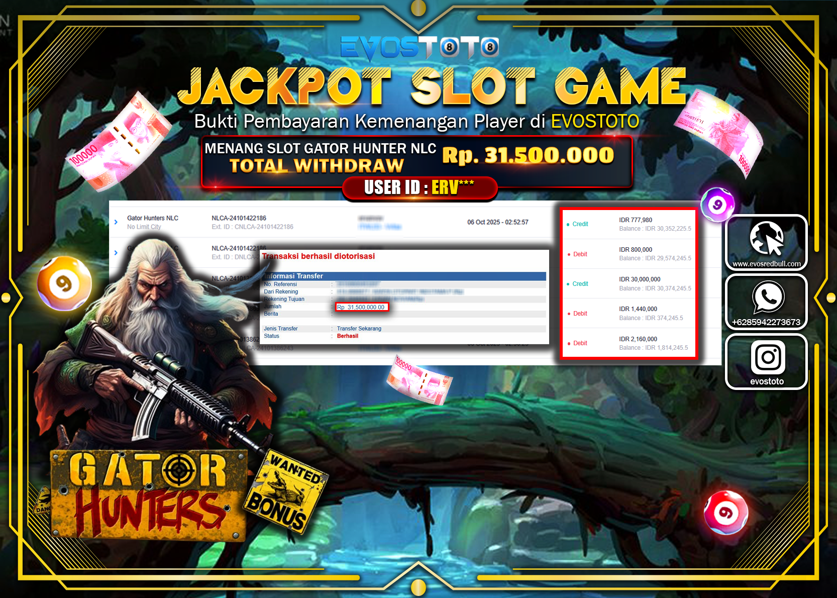PEMBAYARAN JACKPOT SLOT GATOR HUNTER NLC Rp31.500.000 DI BAYAR LANGSUNG !