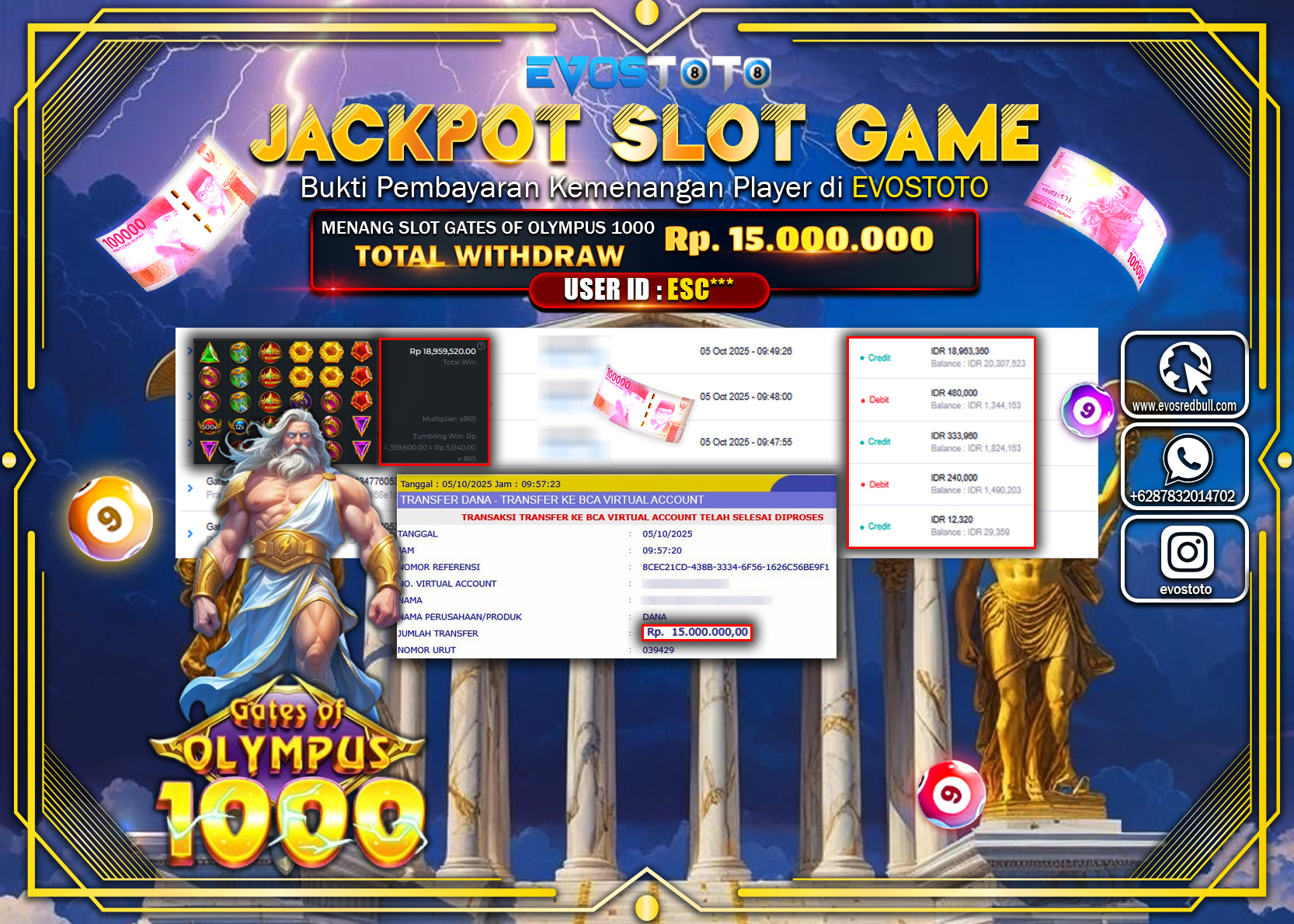 PEMBAYARAN JACKPOT SLOT GATE OF OLYMPUS 1000 Rp15.000.000 DI BAYAR LANGSUNG !