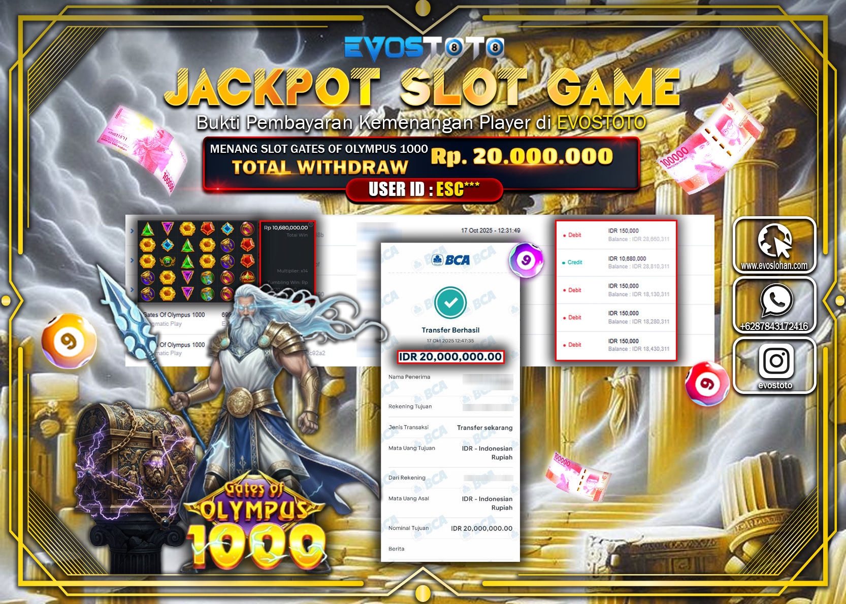 PEMBAYARAN JACKPOT SLOT GATES OF OLYMPUS 1000 Rp20.000.000 DI BAYAR LANGSUNG !