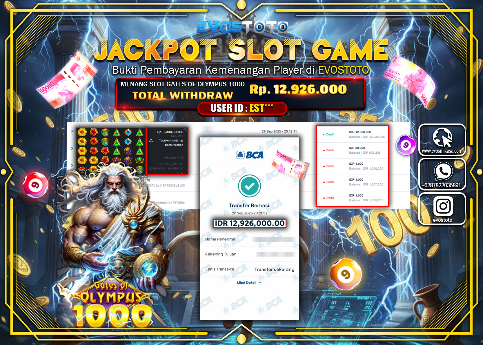 PEMBAYARAN JACKPOT SLOT GATES OF OLYMPUS 1000 Rp12.926.000 DI BAYAR LANGSUNG !