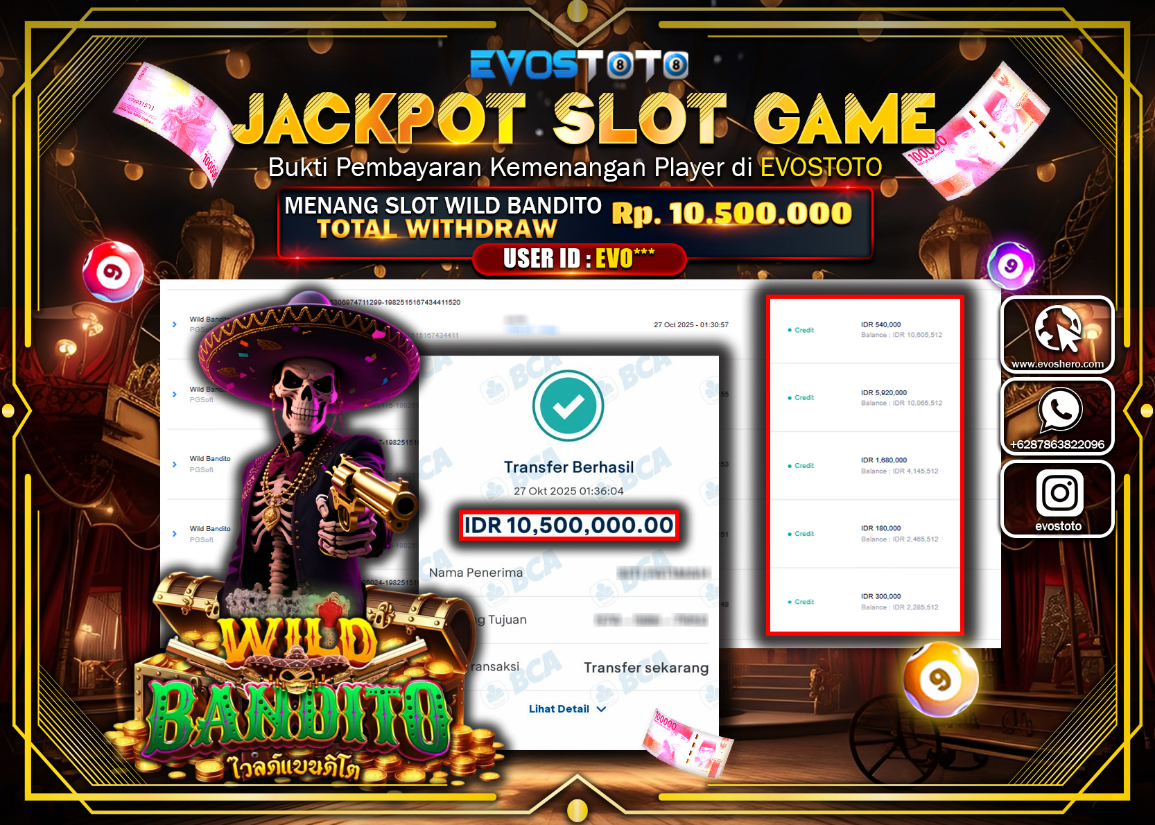 PEMBAYARAN JACKPOT SLOT WILD BANDITO Rp10.500.000 DI BAYAR LANGSUNG !