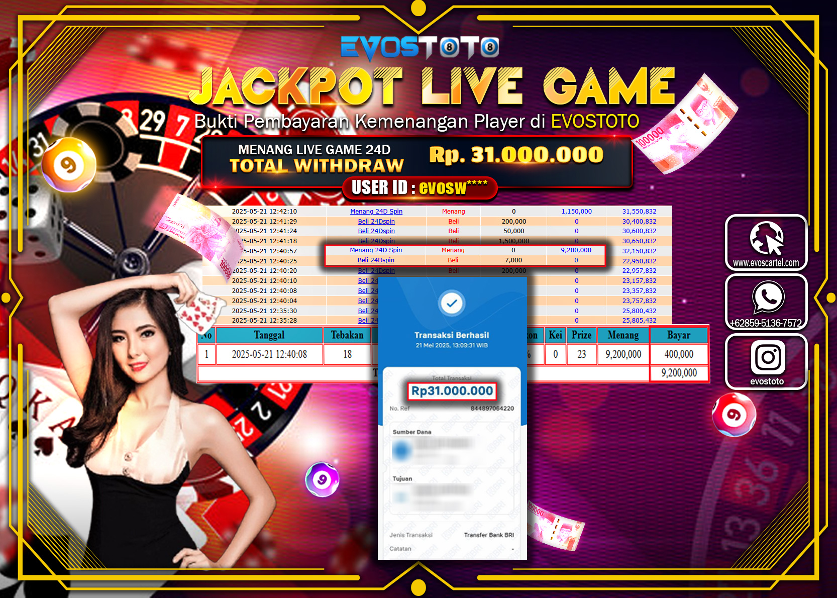 PEMBAYARAN JACKPOT LIVE GAME 24D Rp.31.000.000 DI BAYAR LANGSUNG !