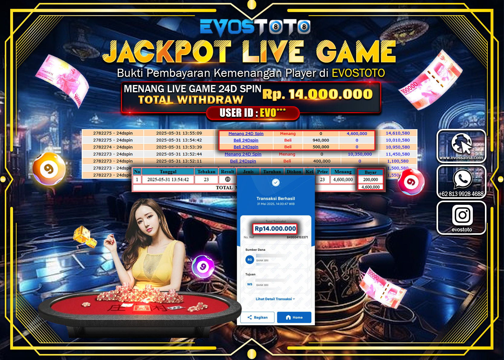 PEMBAYARAN JACKPOT LIVE GAME 24D SPIN Rp14.000.000 DI BAYAR LANGSUNG !