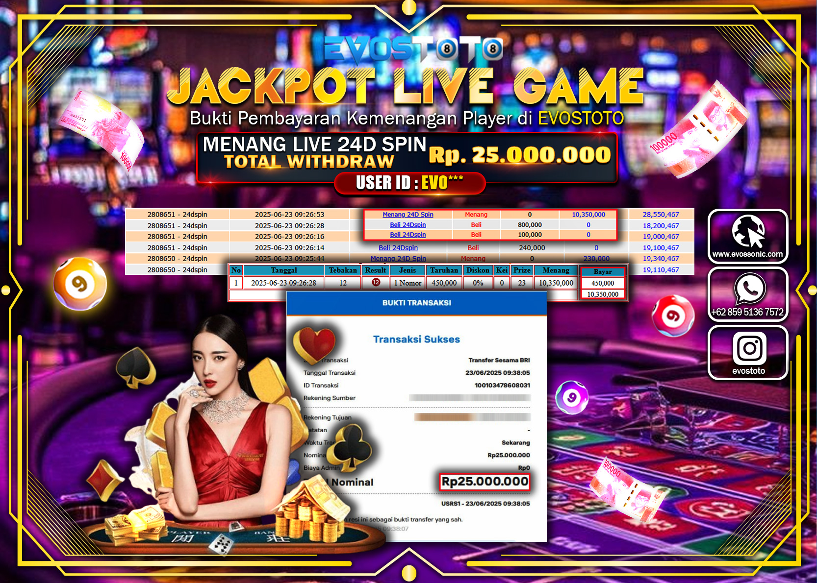 PEMBAYARAN JACKPOT LIVE GAME 24D SPIN RP25.000.000 DI BAYAR LANGSUNG !
