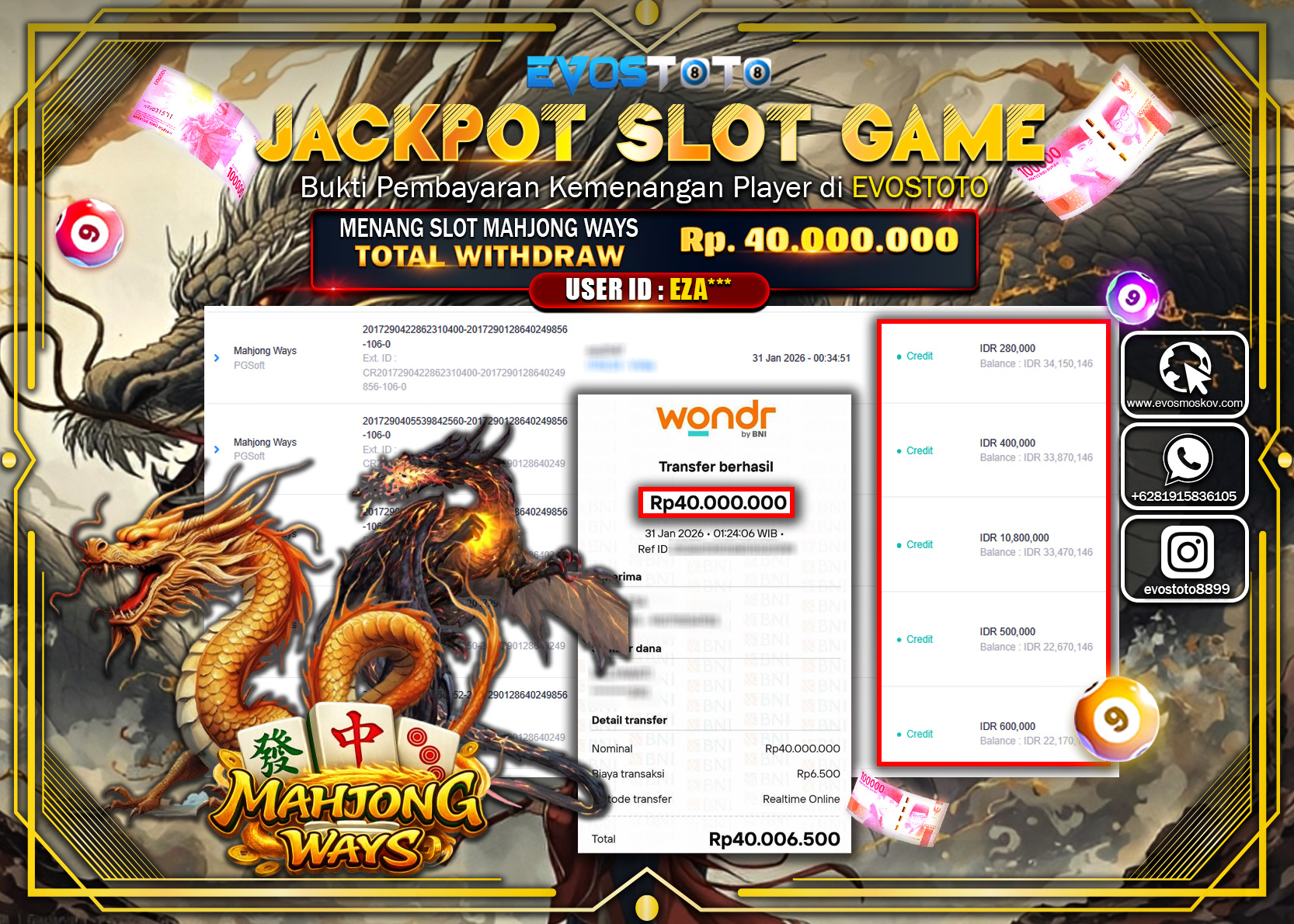 PEMBAYARAN JACKPOT SLOT MAHJONG WAYS Rp.40.000.000 DI BAYAR LANGSUNG !