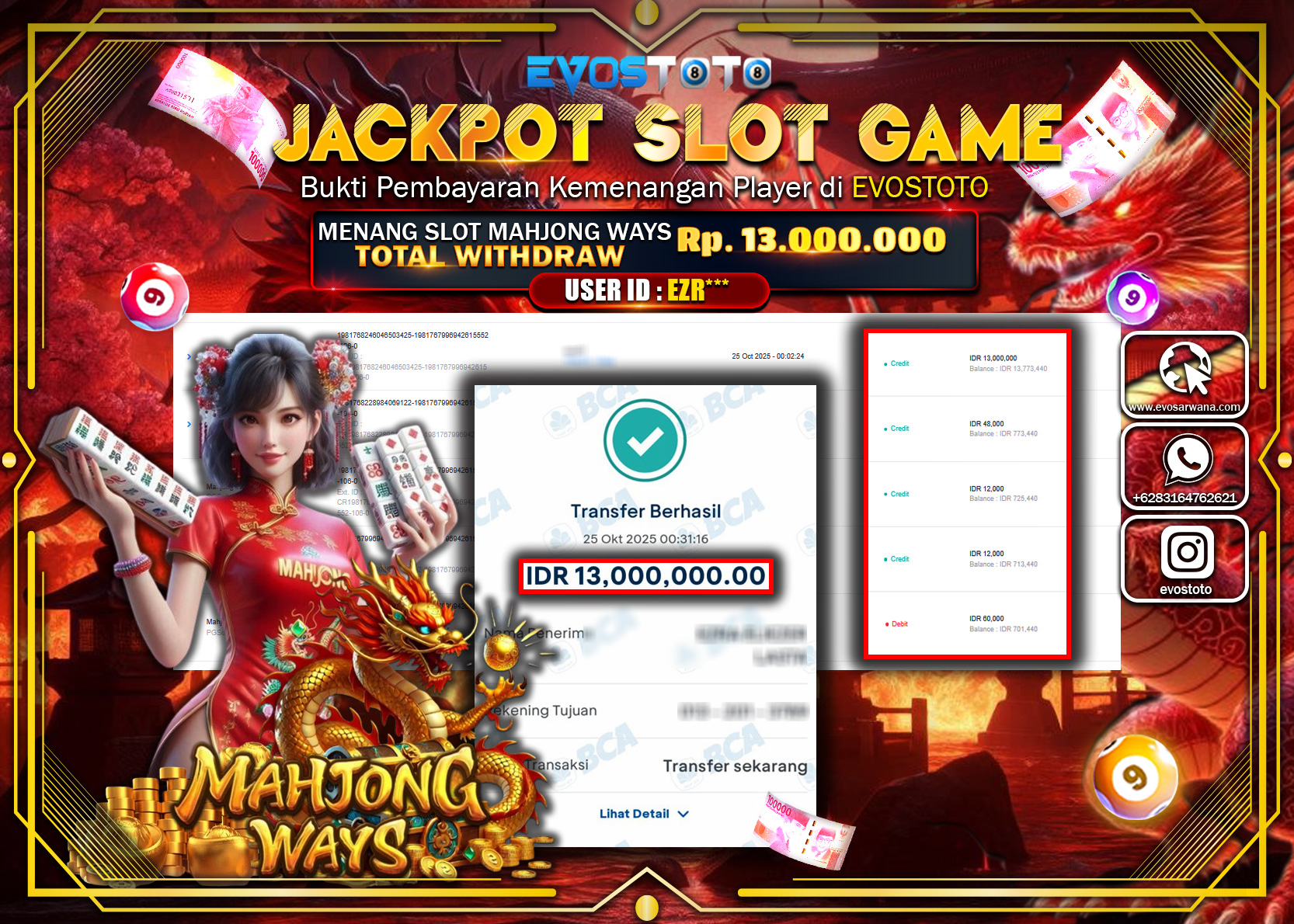 PEMBAYARAN JACKPOT SLOT MAHJONG WAYS Rp13.000.000 DI BAYAR LANGSUNG !