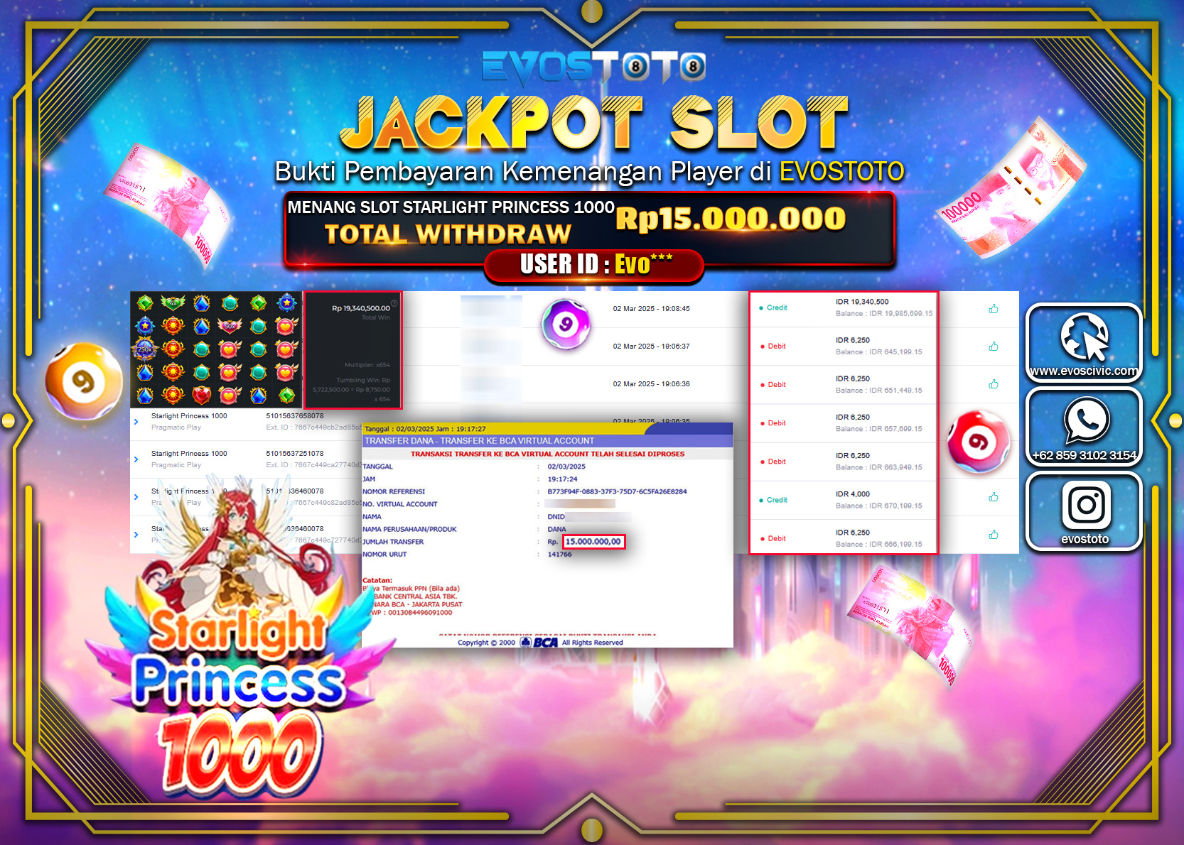 PEMBAYARAN JACKPOT SLOT STARLIGHT PRINCES 1000 Rp.15.000.000 DI BAYAR LANGSUNG !