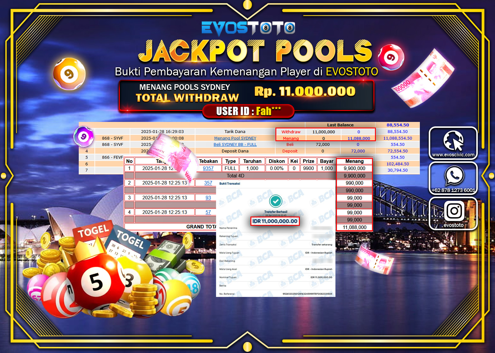 PEMBAYARAN JACKPOT POOLS SYDNEY Rp.11.000.000 DI BAYAR LANGSUNG !