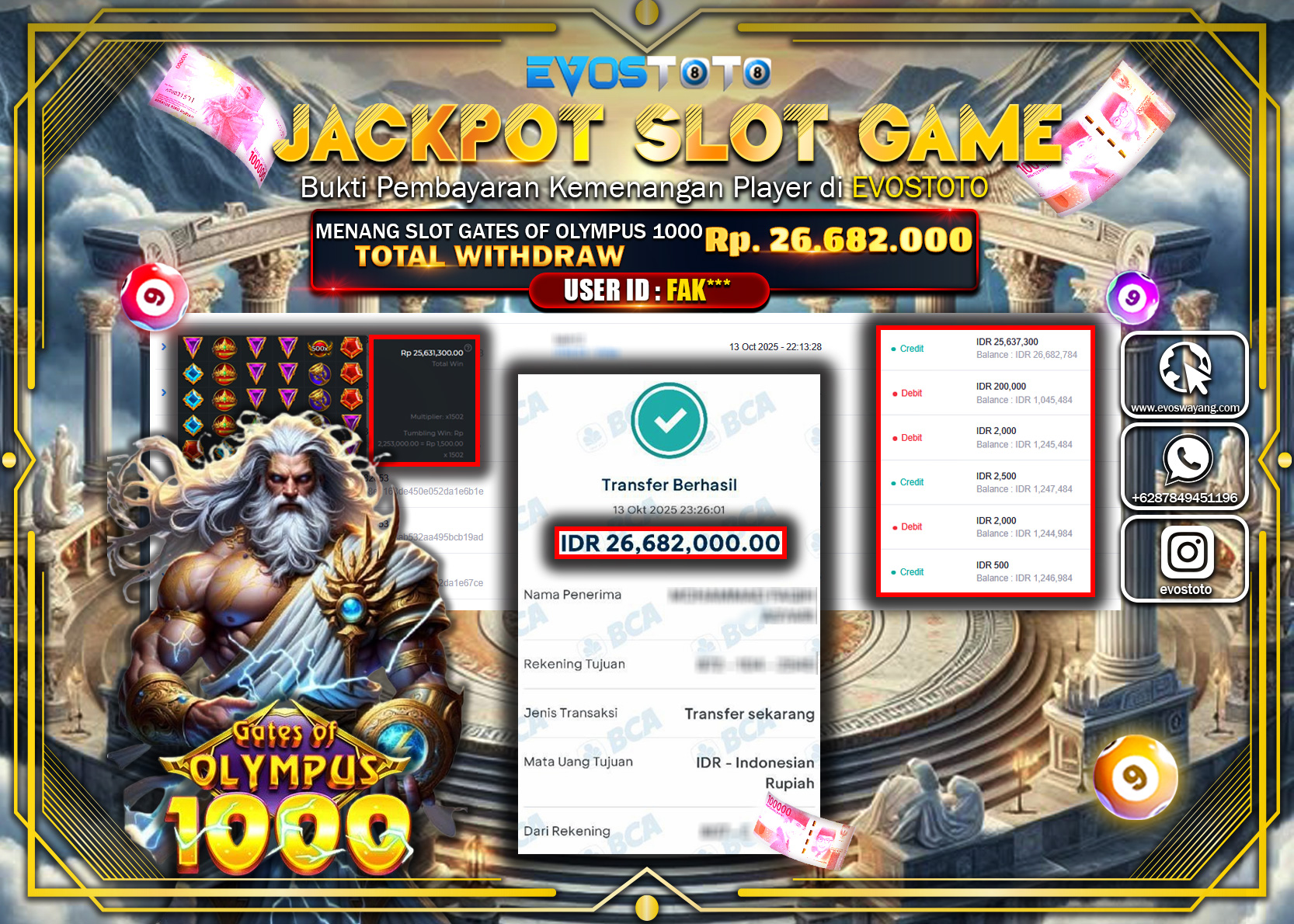 PEMBAYARAN JACKPOT SLOT GATES OF OLYMPUS 1000 Rp26.682.000 DI BAYAR LANGSUNG !
