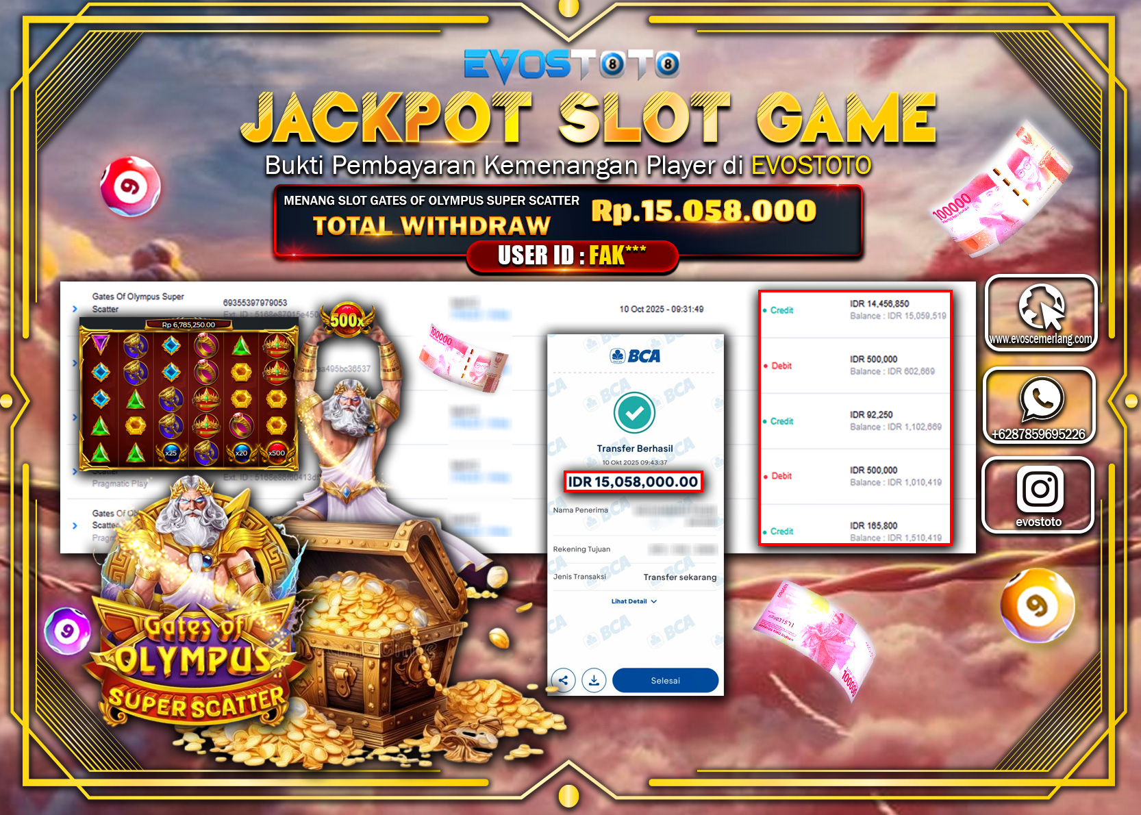 PEMBAYARAN JACKPOT SLOT GATES OF OLYMPUS SUPER SCATTER Rp15.058.000 DI BAYAR LANGSUNG !