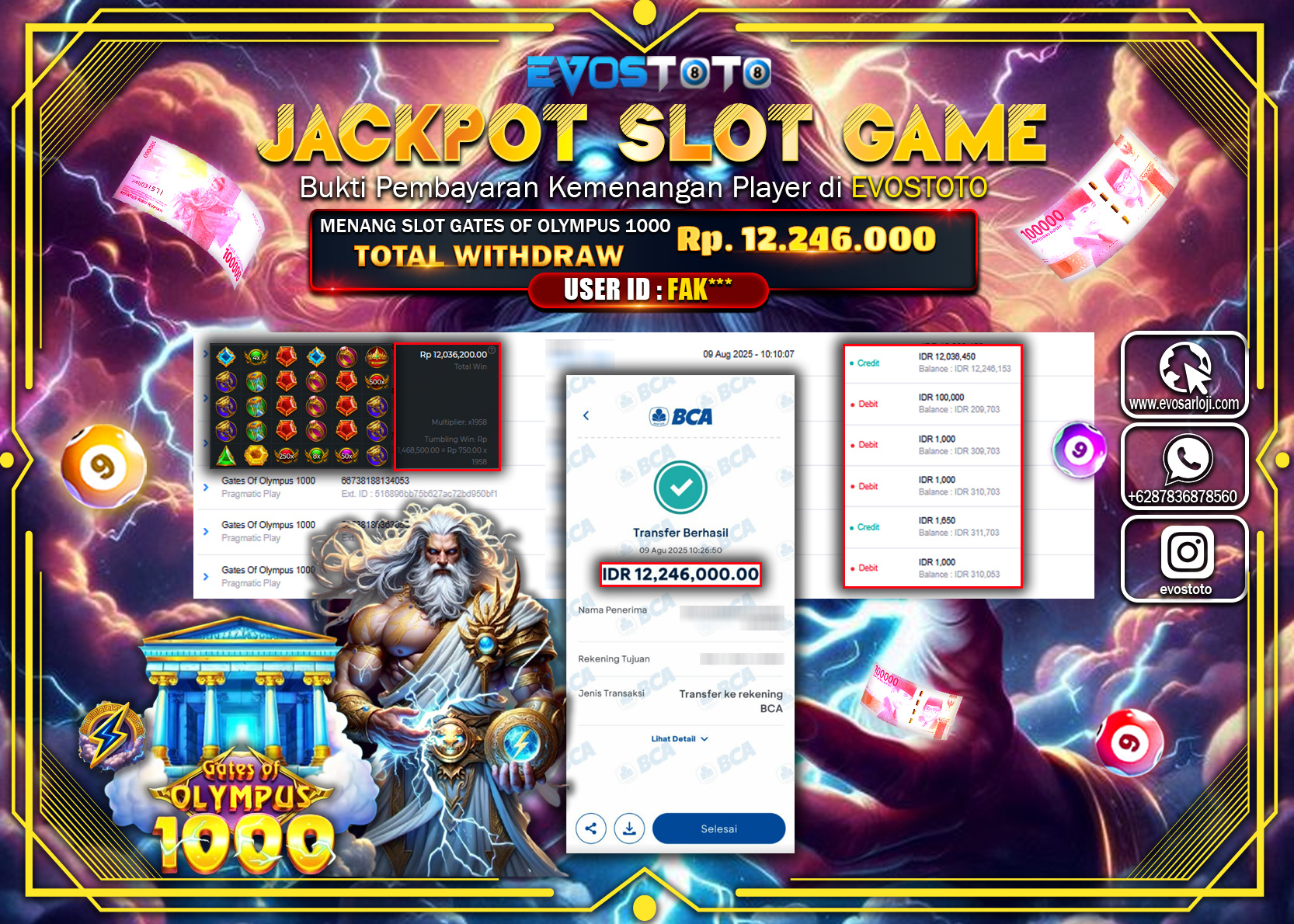PEMBAYARAN JACKPOT SLOT SLOT GATES OF OLYMPUS 1000 Rp12.246.000 DI BAYAR LANGSUNG !