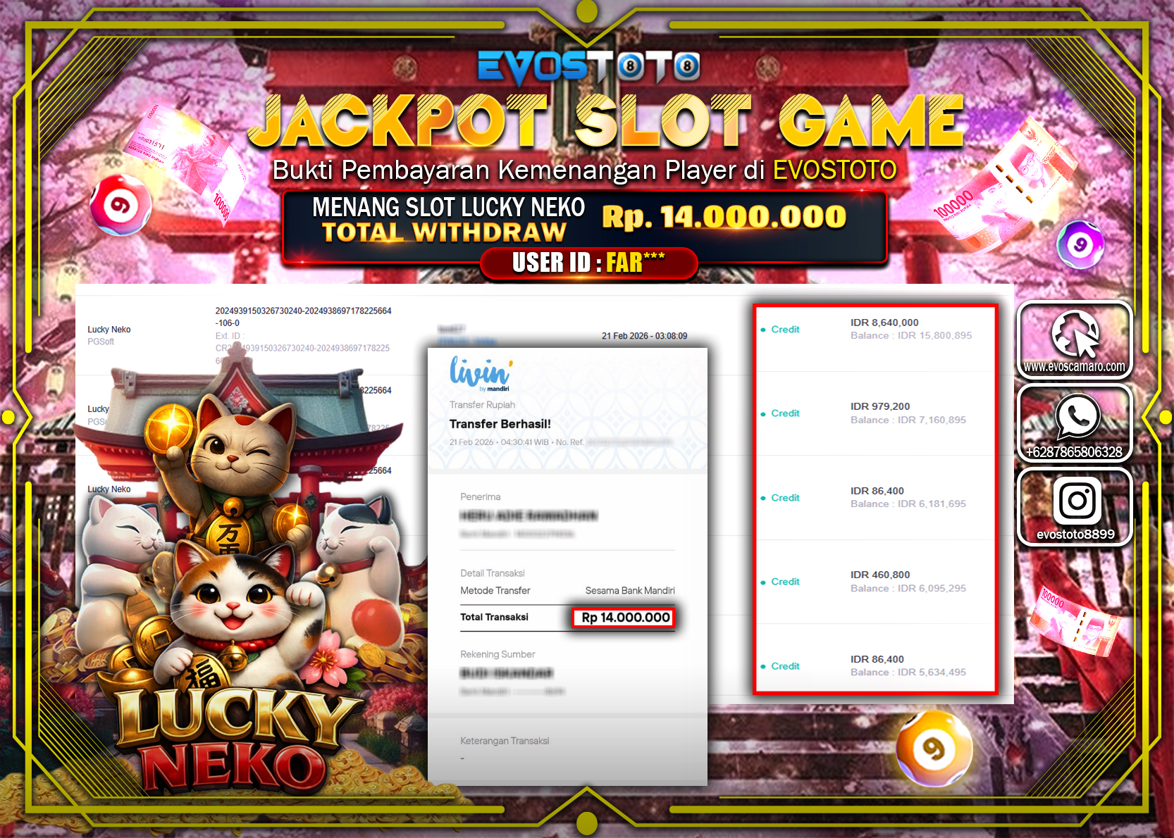 PEMBAYARAN JACKPOT SLOT LUCKY NEKO Rp.14.000.000 DI BAYAR LANGSUNG !