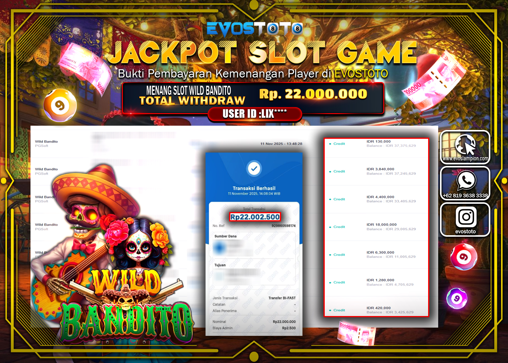 PEMBAYARAN JACKPOT SLOT WILD BANDITO Rp22.000.000 DI BAYAR LANGSUNG !