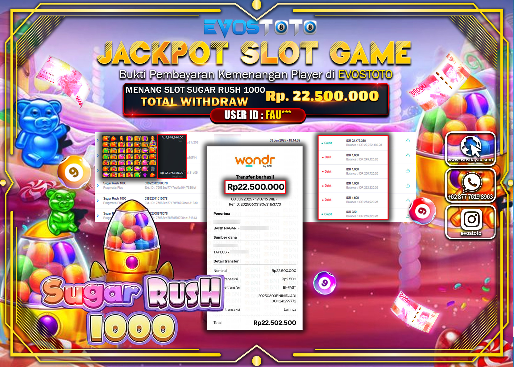 PEMBAYARAN JACKPOT SLOT SUGAR RUSH 1000 Rp22.500.000 DI BAYAR LANGSUNG !